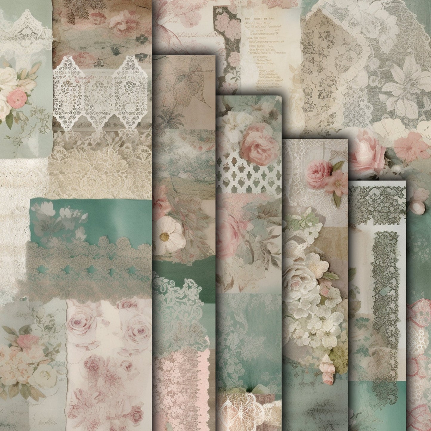 Vintage shabby chic Journal Pages 02, Digital Papers , Shabby Chic Backgrounds , Scrapbooking Junk Journaling , Printable Download , Floral