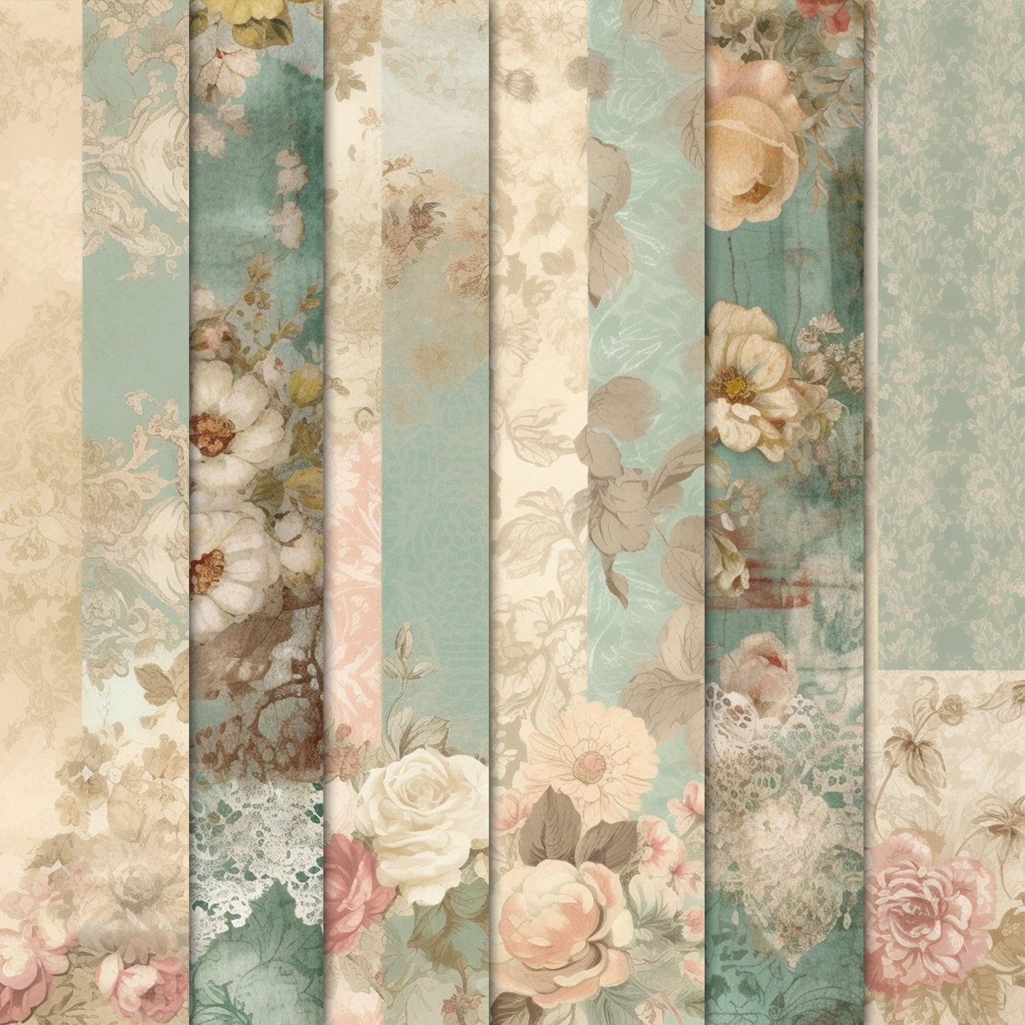 Vintage shabby chic Journal Pages V03, Digital Papers , Shabby Chic Backgrounds , Scrapbooking Junk Journaling , Printable Download , Floral