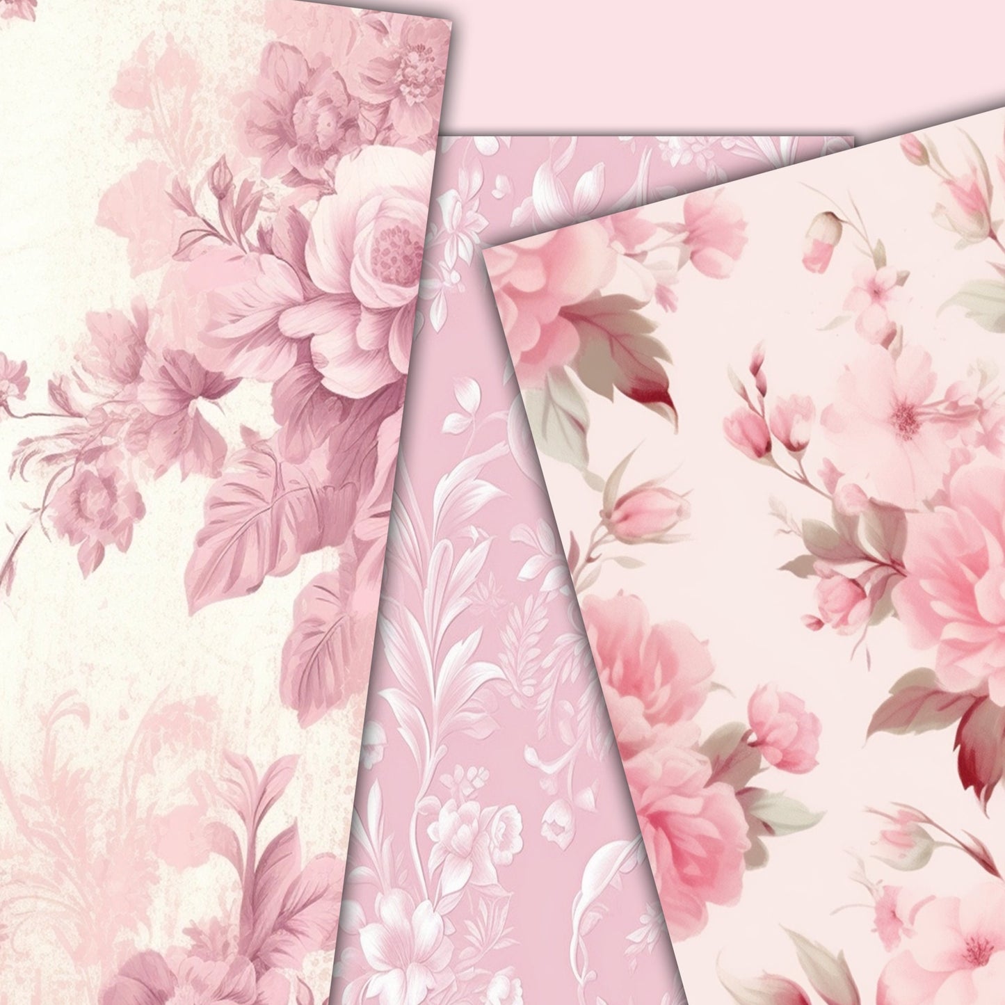 Vintage Soft Pink Floral Journal A4 Paper Background Collection - 16 Printable PCS for Journals, Scrapbooking, and Crafts