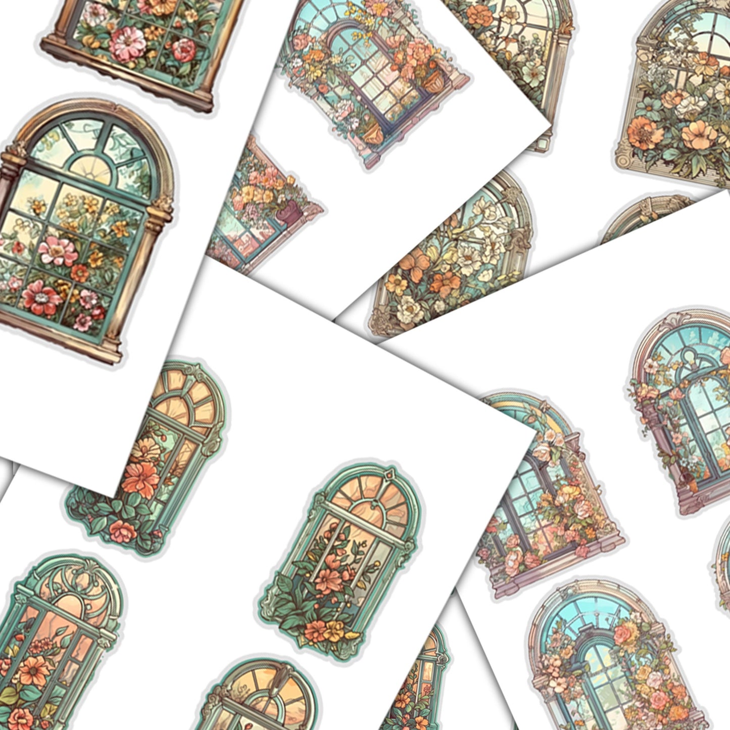 Vintage fussy cut windows floral , junk journal ephemera, window stickers , digital printable , ephemera, window stickers , floral sticker