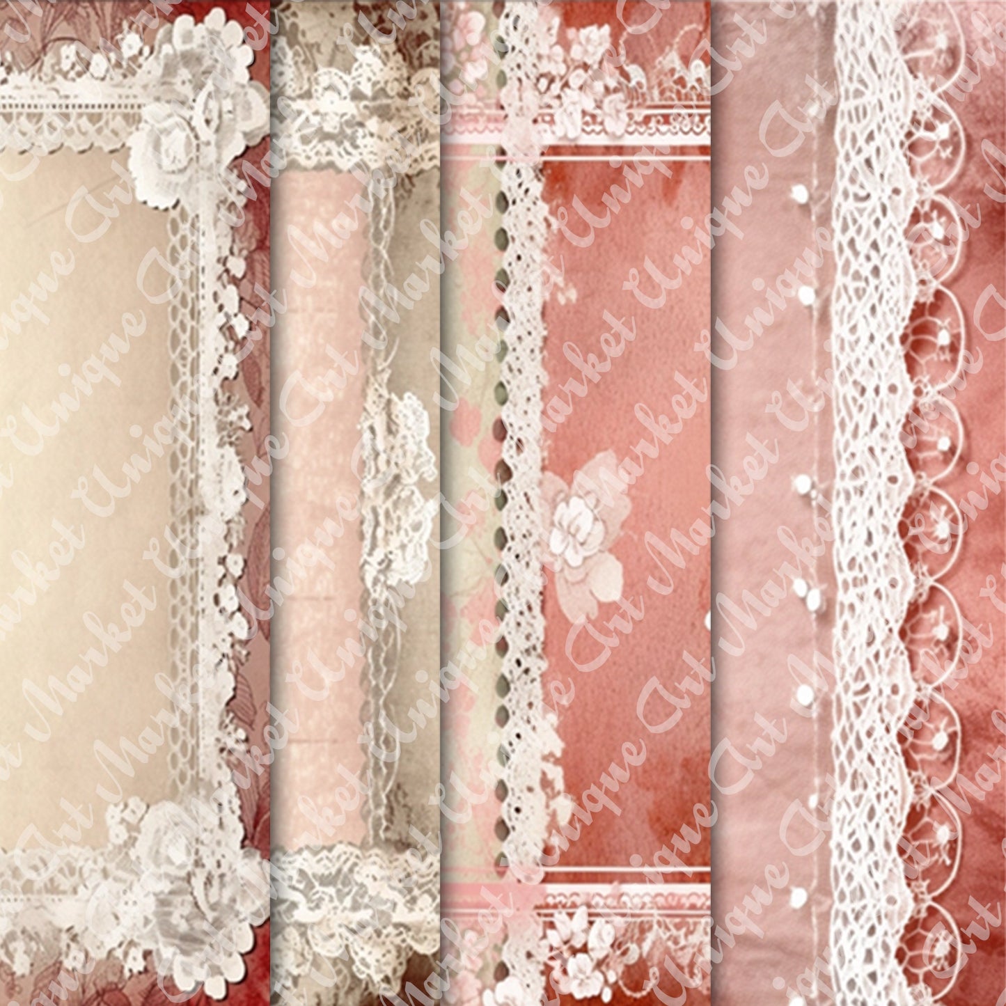 Vintage Shabby chic Floral white lace Papers A4 Printable Collection Grunge Collage Junk Journal printable. digital download scrapbooking