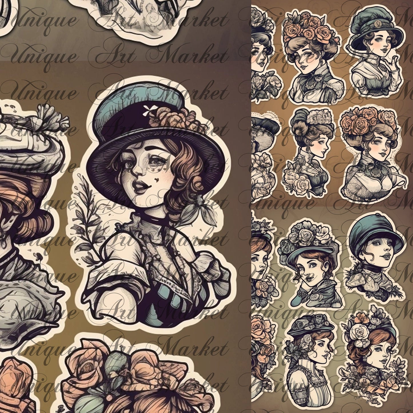 Gothic Vampire Lady Sticker Collection - 144 Stickers, 12 Sheets for Journaling and Crafts . fussy cuts . ephemera . printable stickers .
