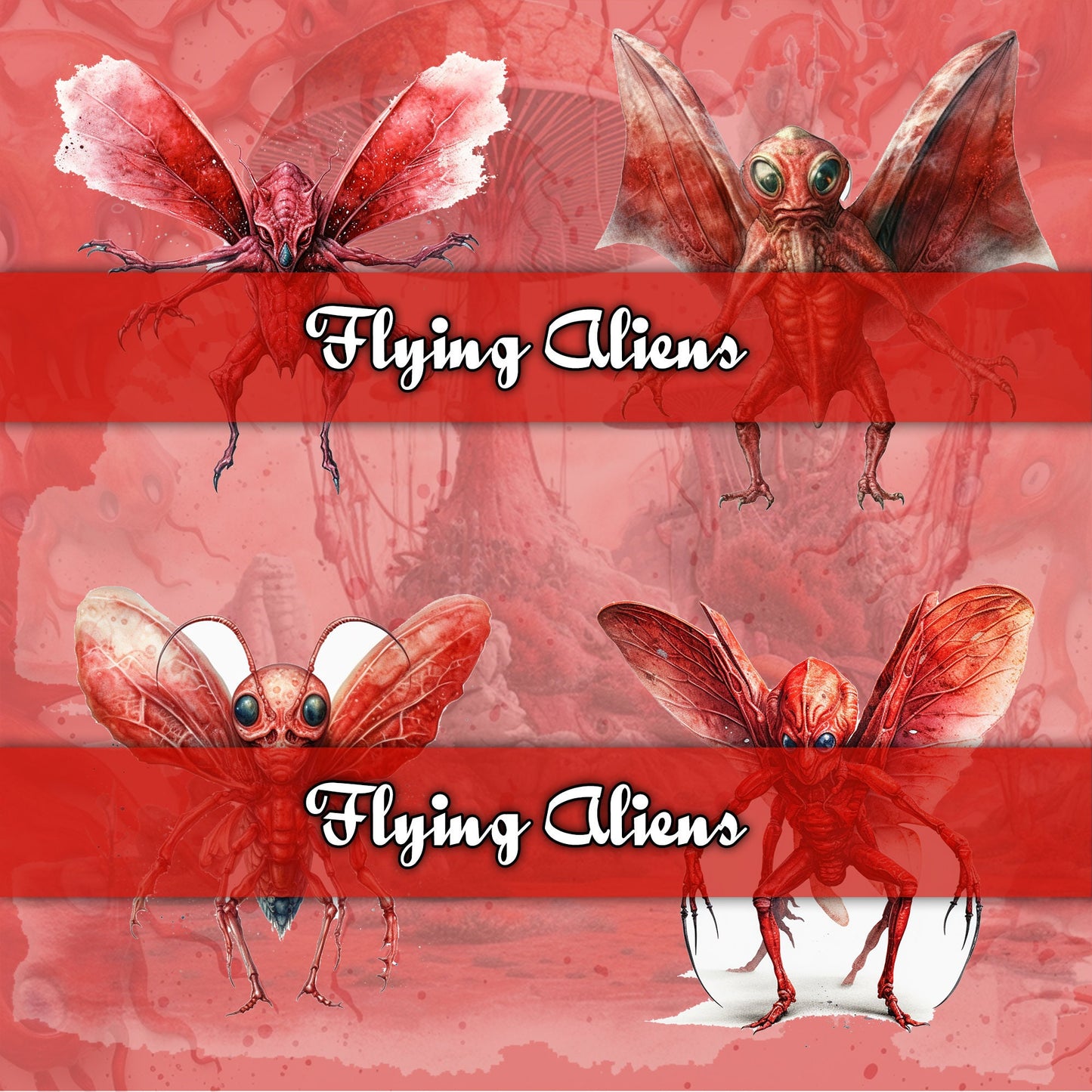 Red Aliens bundle , male female, spaceships planets, fussy cuts, journal pages background , ephemera , PNG jpg , commercial use , printable