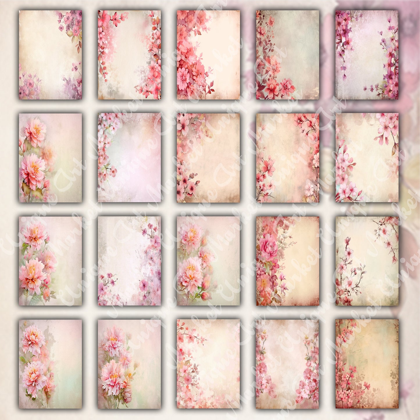 Vintage Pink Floral Journal Papers A4 Printable Collection. Junk Journal Pages Digital Grunge Ephemera Pack Scrapbooking Junk Journaling