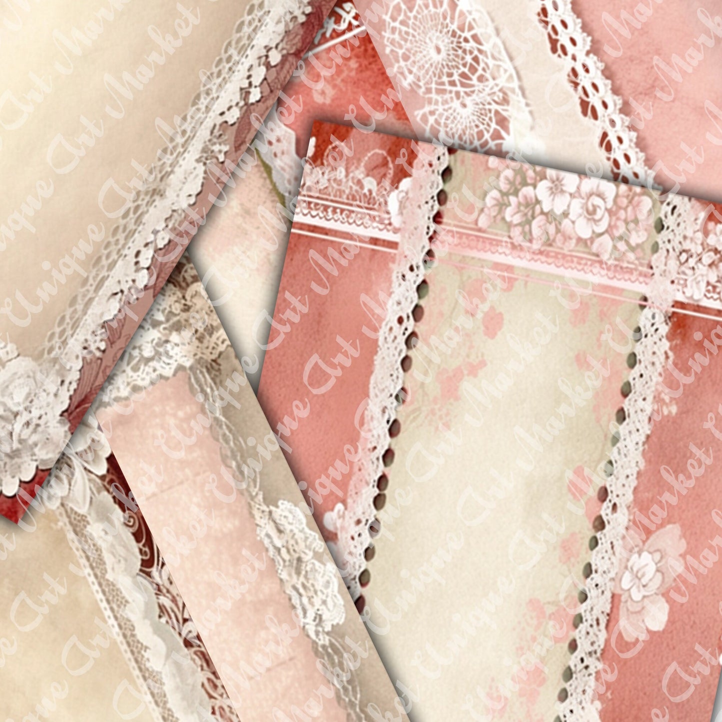 Vintage Shabby chic Floral white lace Papers A4 Printable Collection Grunge Collage Junk Journal printable. digital download scrapbooking