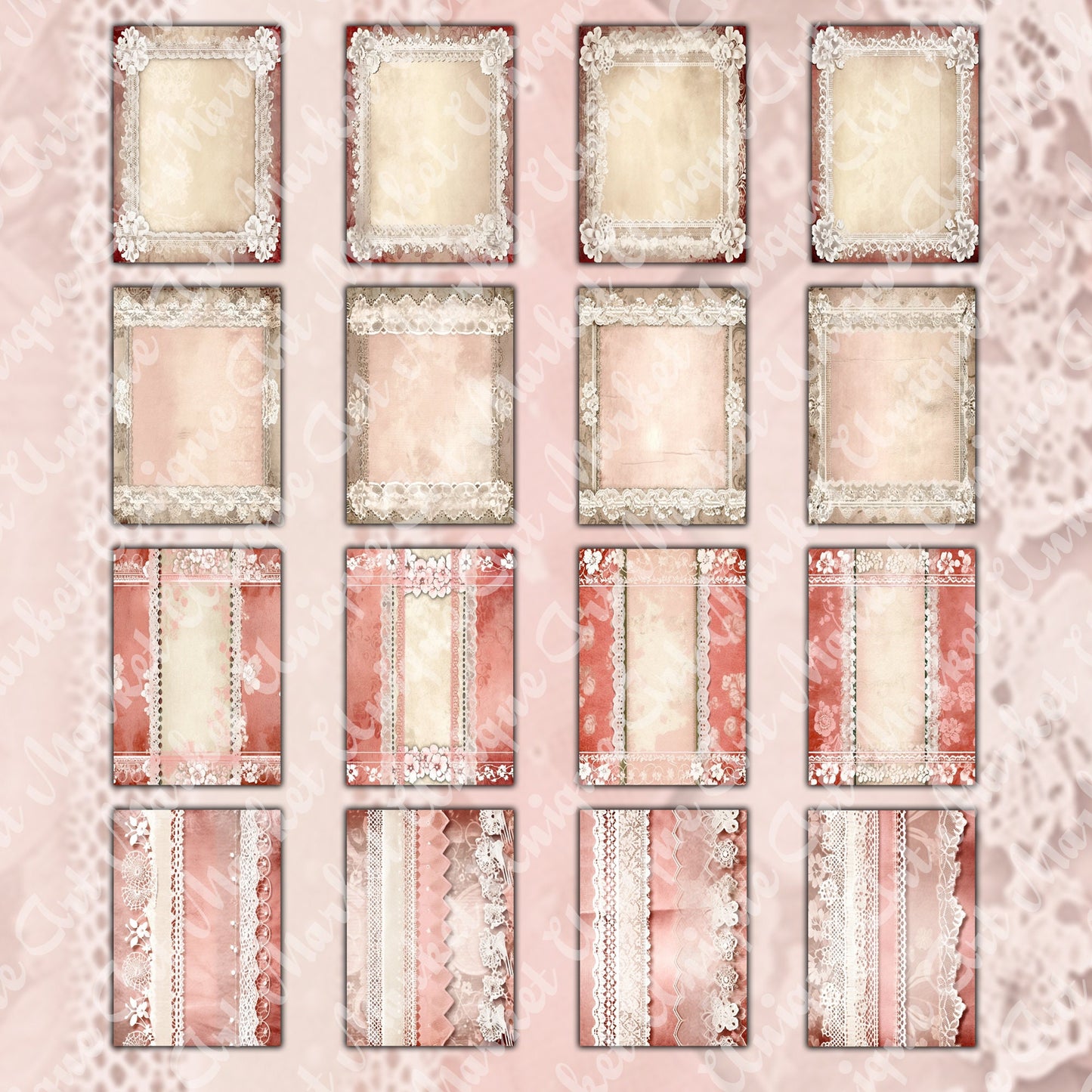 Vintage Shabby chic Floral white lace Papers A4 Printable Collection Grunge Collage Junk Journal printable. digital download scrapbooking