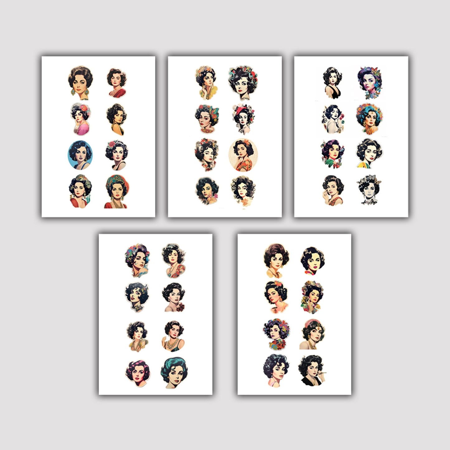 Elizabeth Taylor Vintage Stickers: Fussy Cut, Junk Journaling, Digital Pintables, Classic Hollywood, Printable Sticker Set, Ephemera kit
