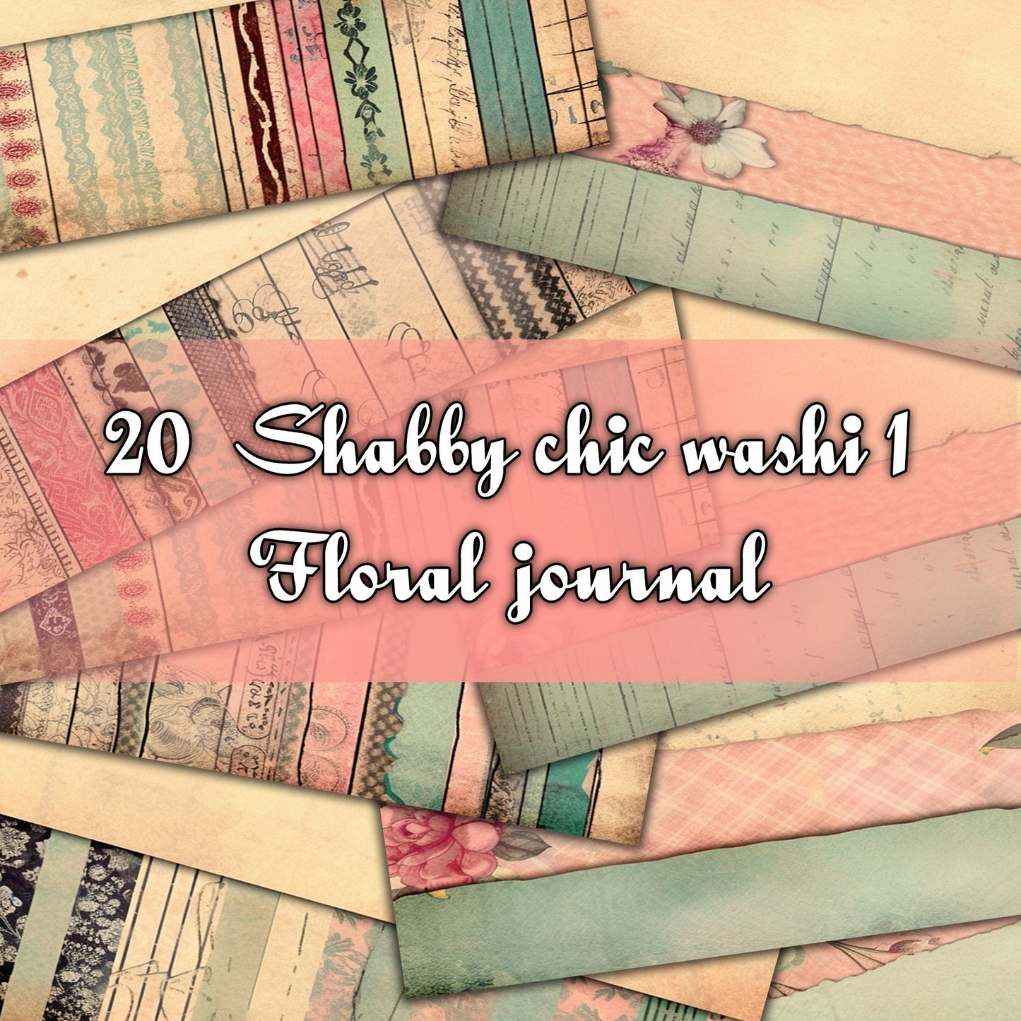 Vintage shabby chic washi Journal Pages, v04, Digital Papers, Shabby Chic Backgrounds , Scrapbooking Junk Journaling , Printable Download .