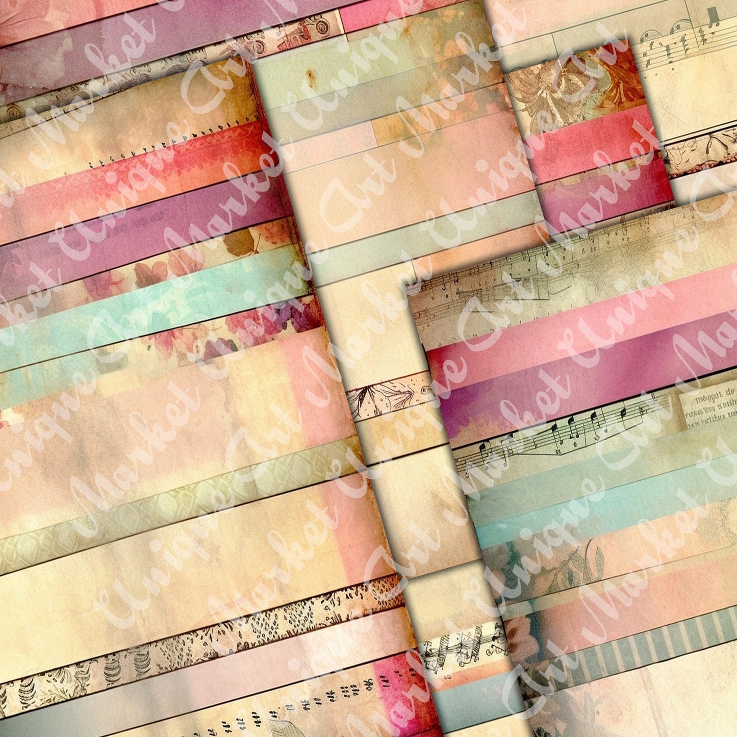Vintage shabby chic washi Journal Pages, v09, Digital Papers, Shabby Chic Backgrounds , Scrapbooking Junk Journaling , Printable Download .