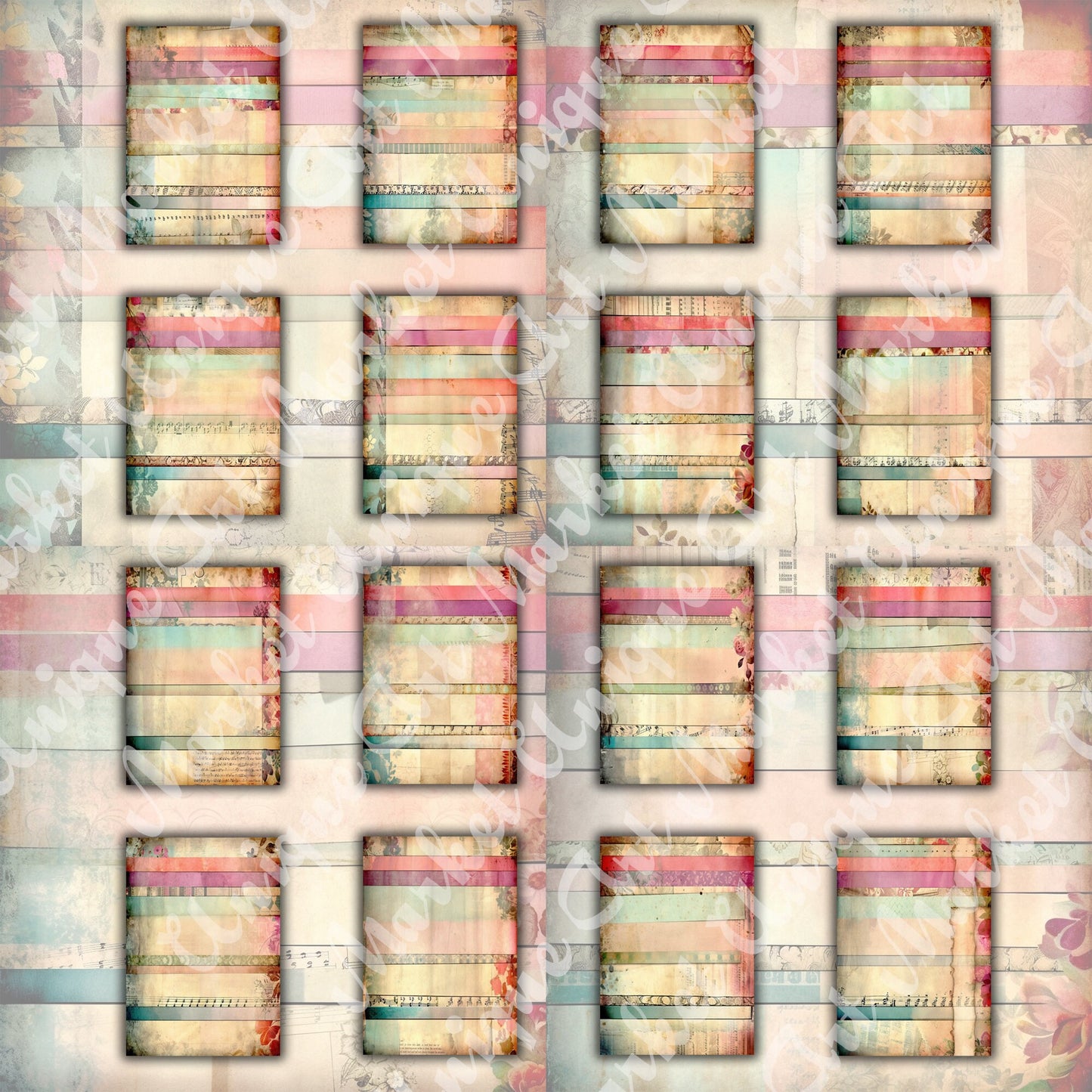 Vintage shabby chic washi Journal Pages, v09, Digital Papers, Shabby Chic Backgrounds , Scrapbooking Junk Journaling , Printable Download .