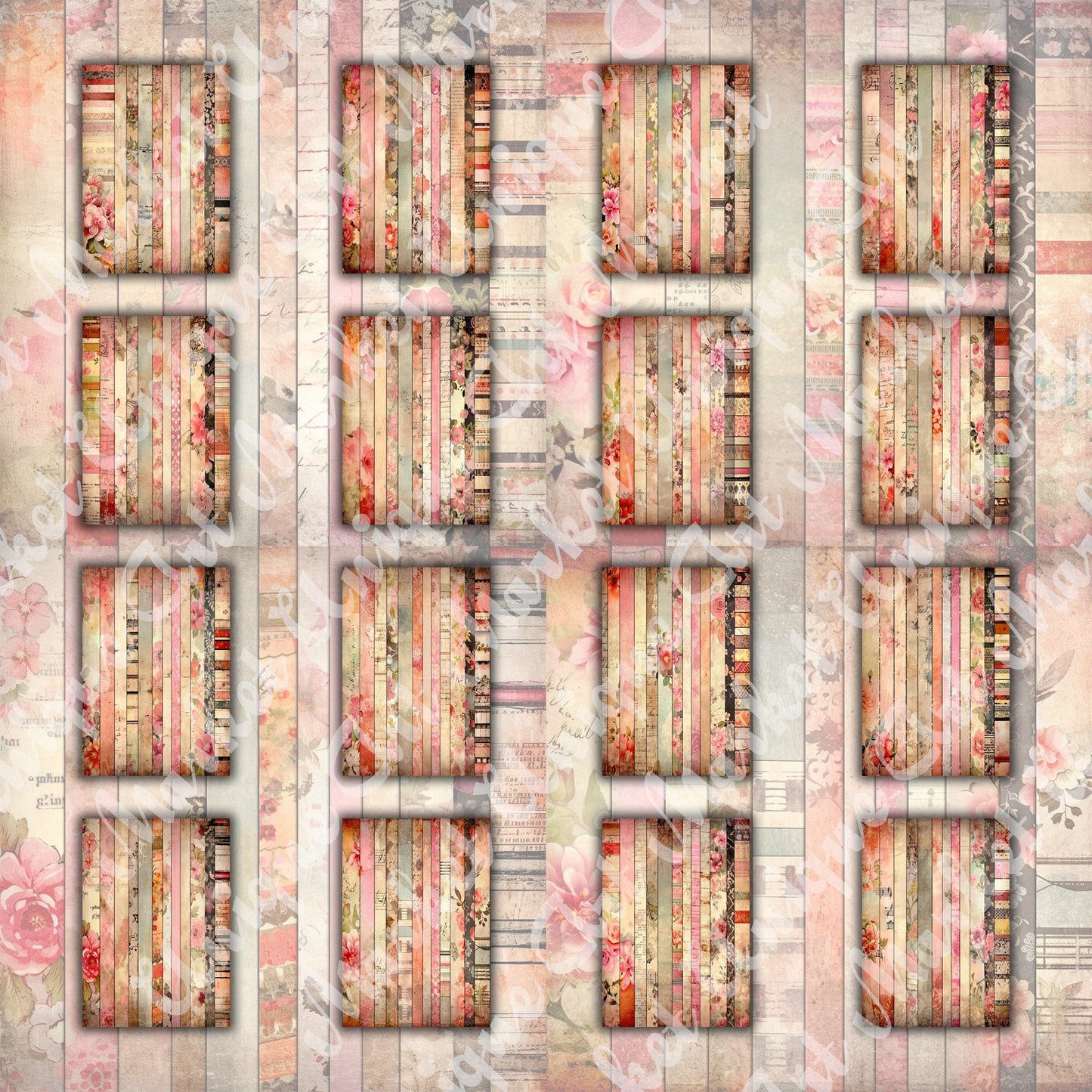 Vintage shabby chic washi Journal Pages, v10, Digital Papers, Shabby Chic Backgrounds , Scrapbooking Junk Journaling , Printable Download .