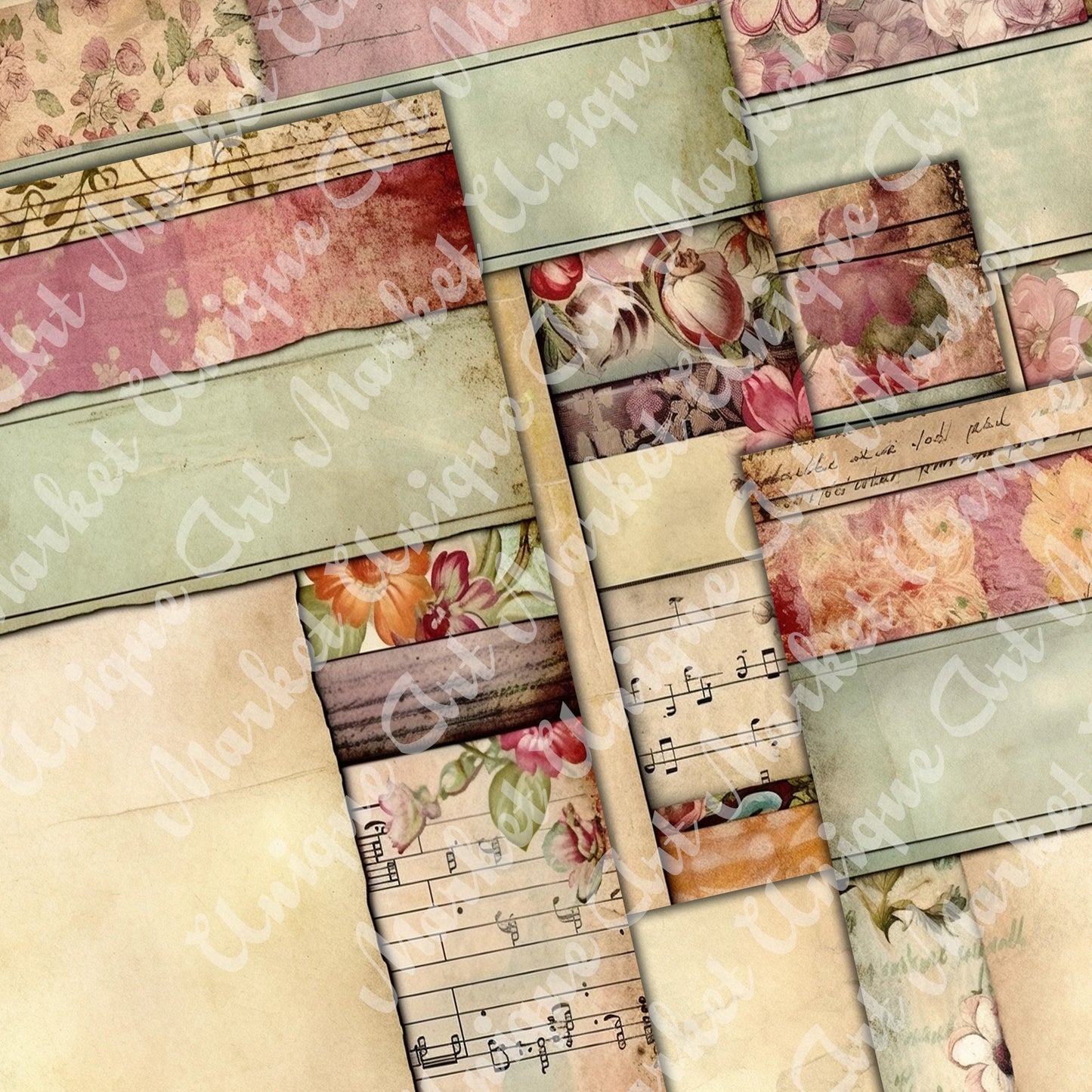 Vintage shabby chic washi Journal Pages, v11, Digital Papers, Shabby Chic Backgrounds , Scrapbooking Junk Journaling , Printable Download .