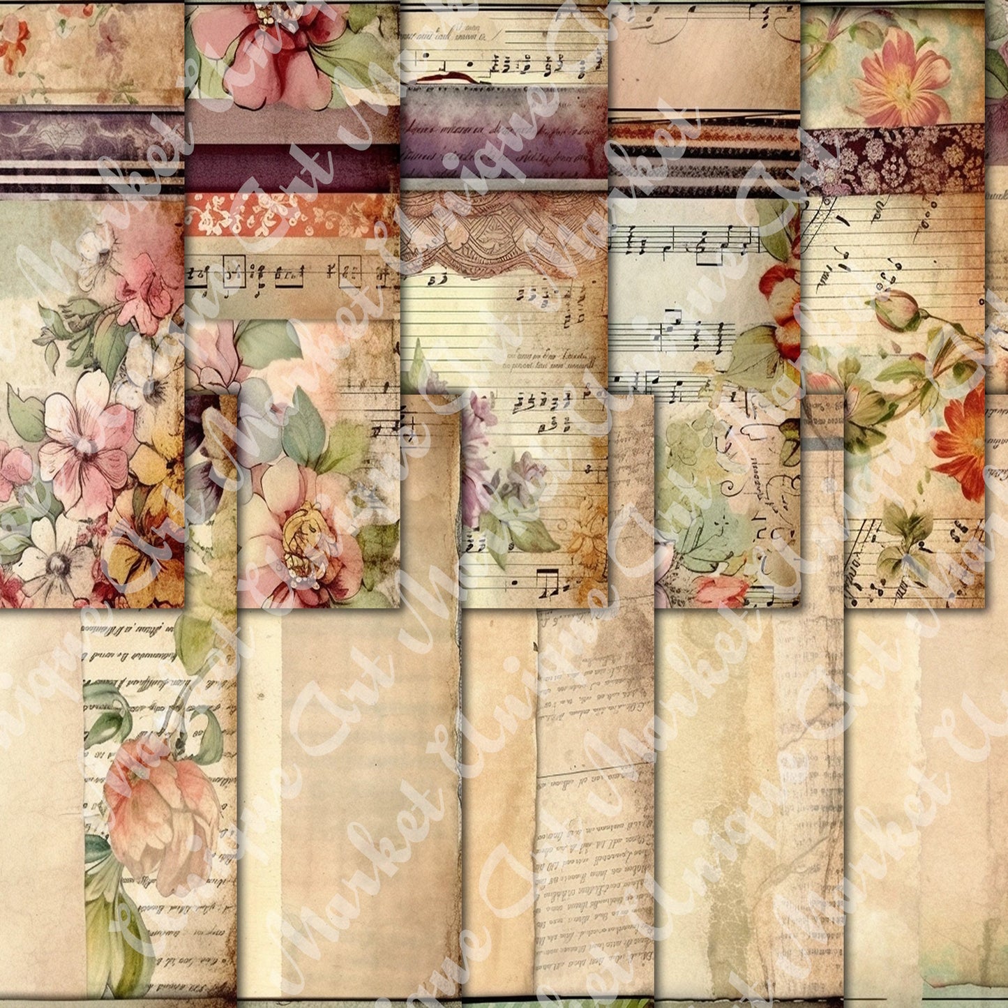 Vintage shabby chic washi Journal Pages, v11, Digital Papers, Shabby Chic Backgrounds , Scrapbooking Junk Journaling , Printable Download .