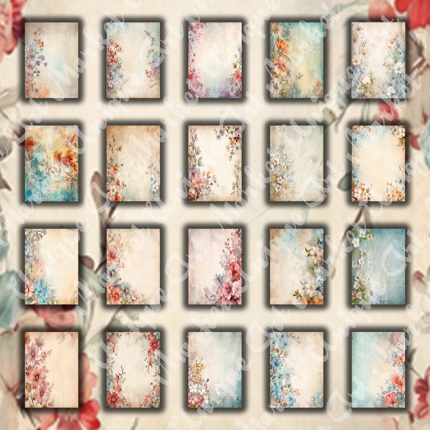 Vintage Harmonious flowers journal paqes, Digital Papers, floral Backgrounds , Scrapbooking Junk Journaling , Printable Download,