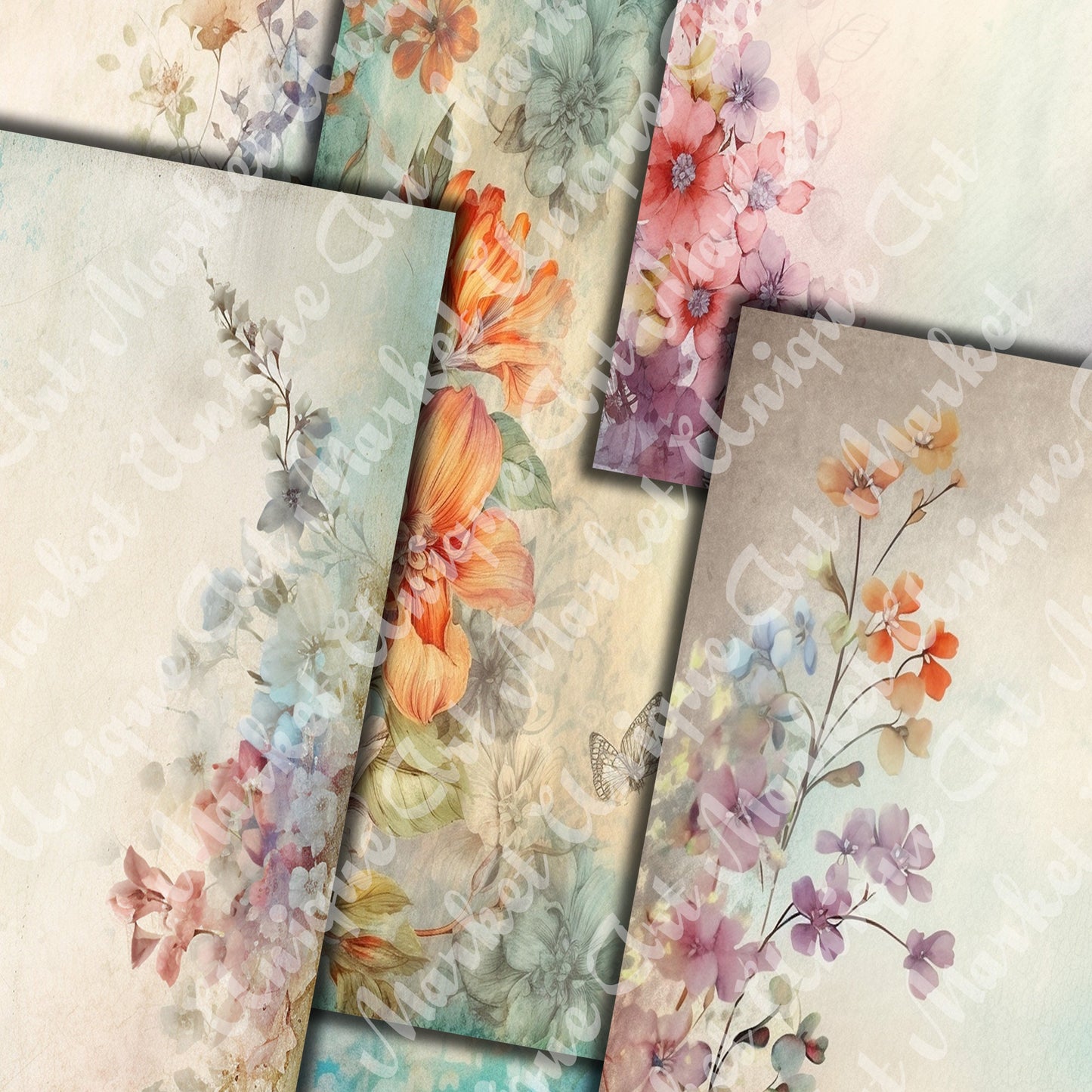 Vintage Harmonious flowers journal paqes, Digital Papers, floral Backgrounds , Scrapbooking Junk Journaling , Printable Download,