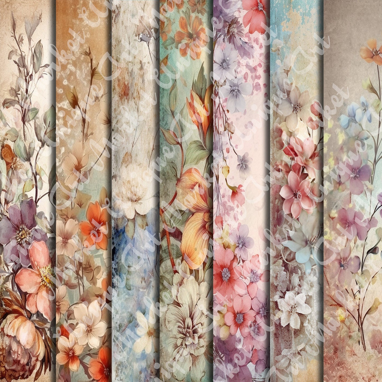 Vintage Harmonious flowers journal paqes, Digital Papers, floral Backgrounds , Scrapbooking Junk Journaling , Printable Download,