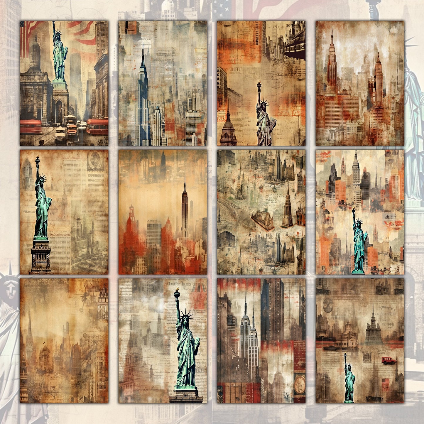 Vintage Rustic new york Journal Pages , Digital Papers, boho Background , Scrapbooking Junk Journaling , rustic journal , printable . kits