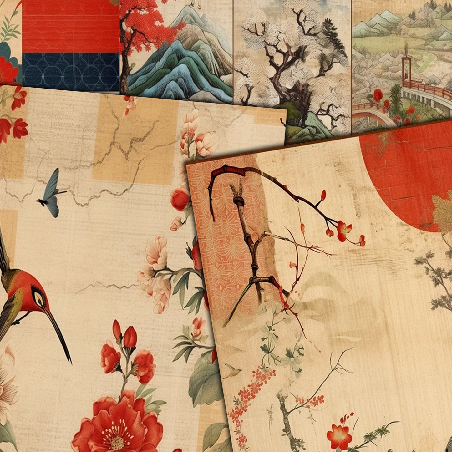 Vintage Rustic Japan Journal Pages , Digital Papers, japanese Background , Scrapbooking Junk Journaling , rustic journal , printable . kits