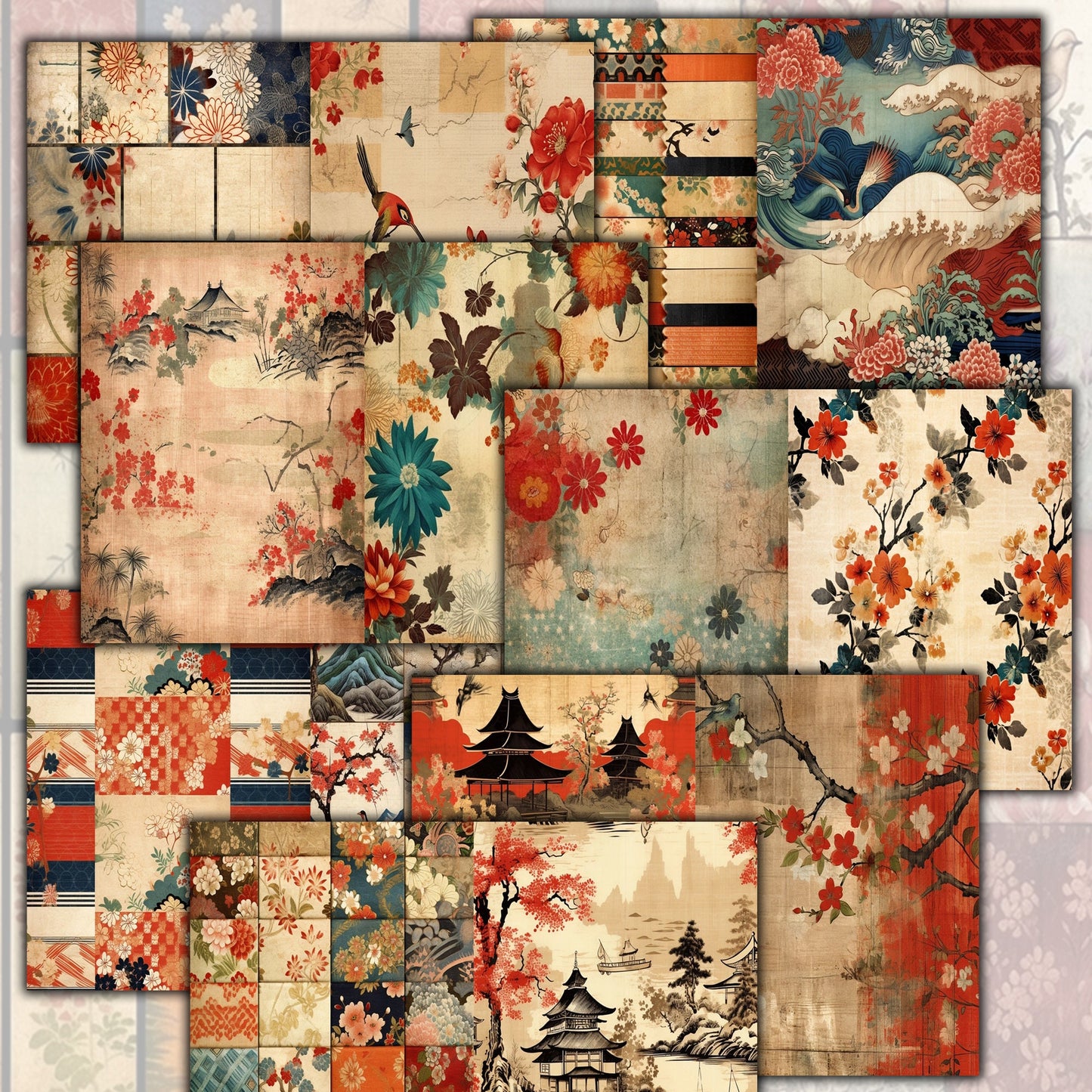 Vintage Rustic Japan Journal Pages , Digital Papers, japanese Background , Scrapbooking Junk Journaling , rustic journal , printable . kits