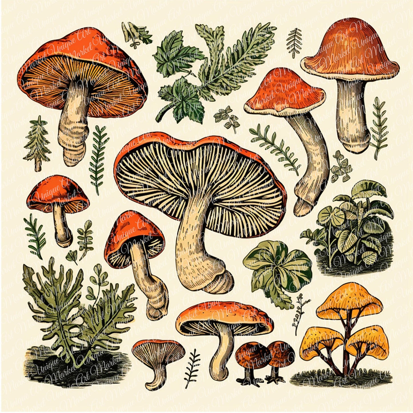 Vintage fussy mushrooms Mega bundle kit , junk journal ephemera, mushroom stickers , digital printable, collage, scrapbooking, vintage print