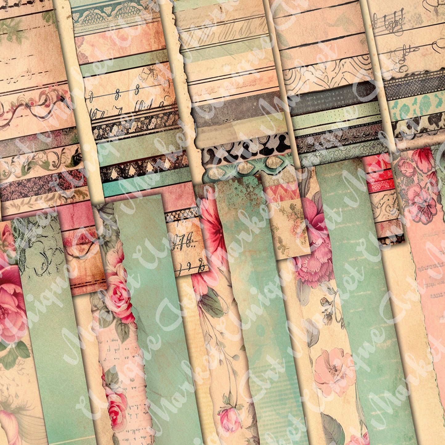 Vintage shabby chic washi Journal Pages, v04, Digital Papers, Shabby Chic Backgrounds , Scrapbooking Junk Journaling , Printable Download .