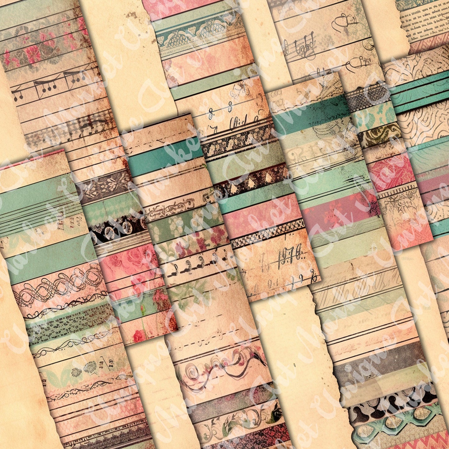 Vintage shabby chic washi Journal Pages, v04, Digital Papers, Shabby Chic Backgrounds , Scrapbooking Junk Journaling , Printable Download .