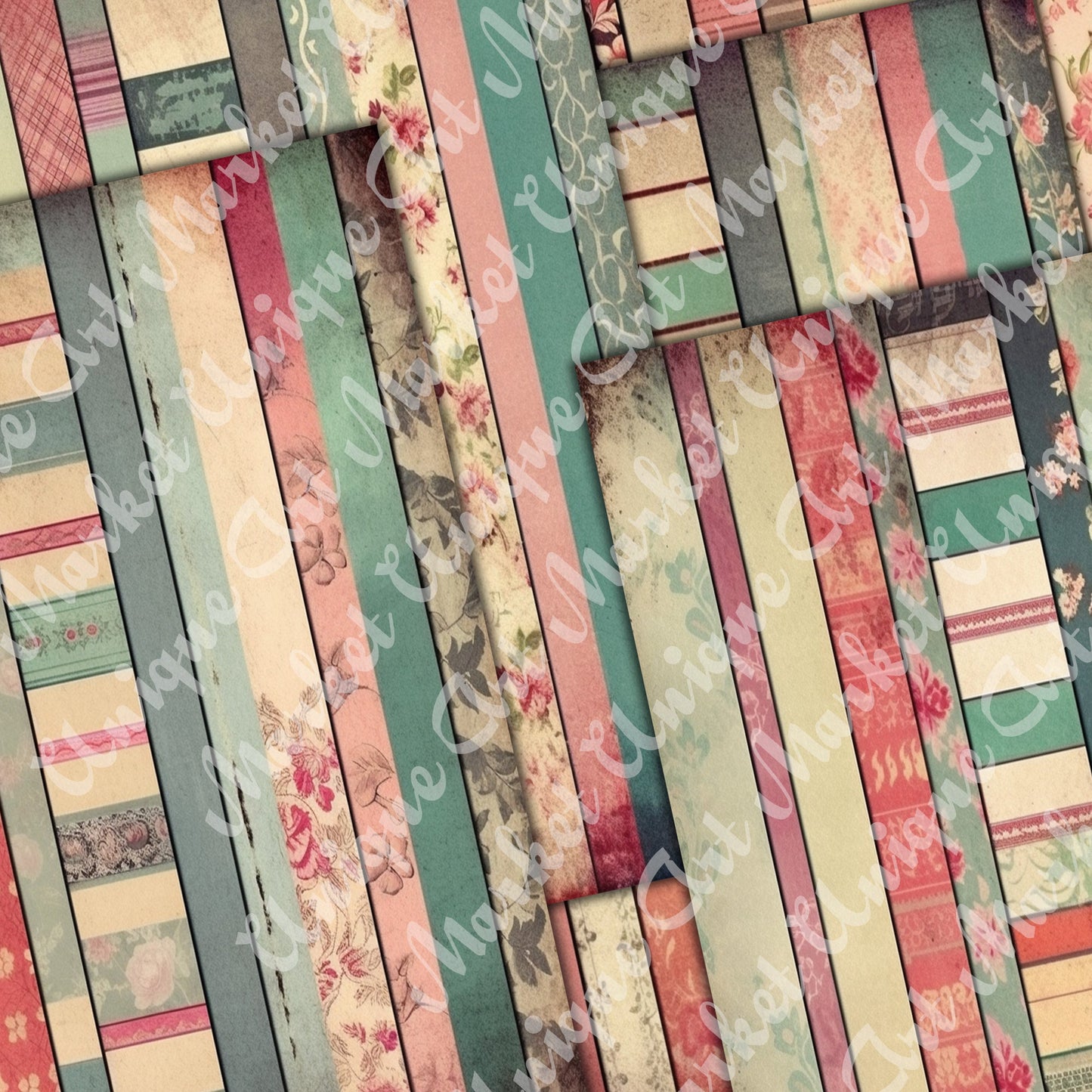 Vintage shabby chic washi Journal Pages, v06, Digital Papers, Shabby Chic Backgrounds , Scrapbooking Junk Journaling , Printable Download .