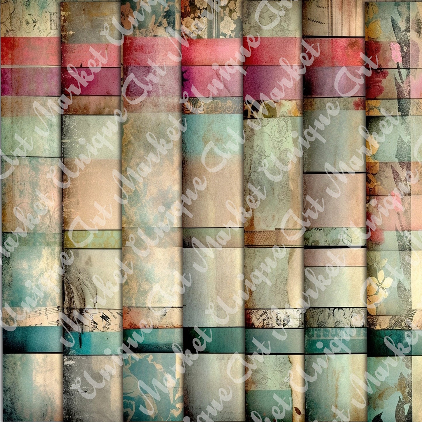 Vintage shabby chic washi Journal Pages, v09, Digital Papers, Shabby Chic Backgrounds , Scrapbooking Junk Journaling , Printable Download .