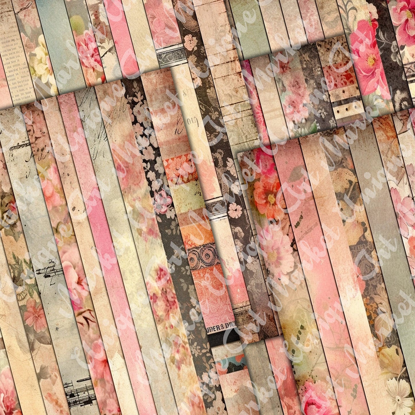 Vintage shabby chic washi Journal Pages, v10, Digital Papers, Shabby Chic Backgrounds , Scrapbooking Junk Journaling , Printable Download .