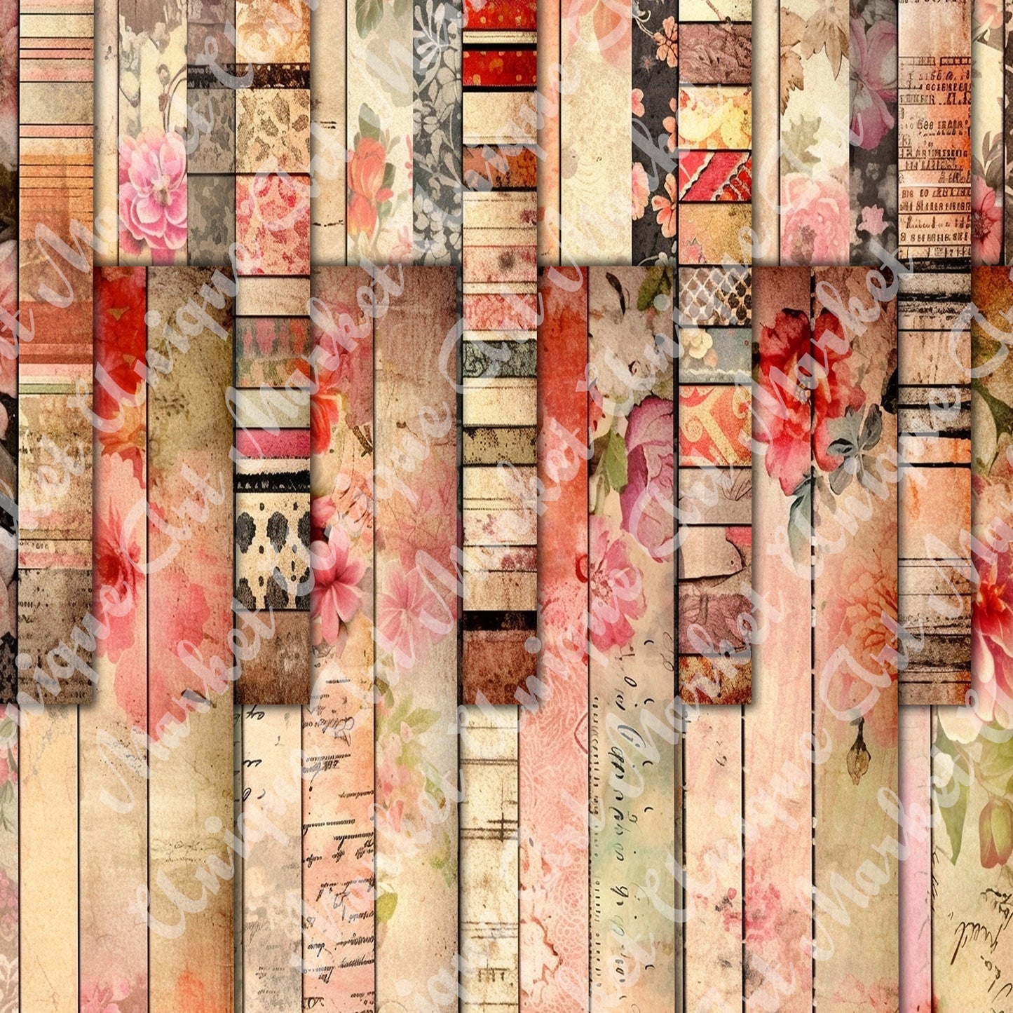Vintage shabby chic washi Journal Pages, v10, Digital Papers, Shabby Chic Backgrounds , Scrapbooking Junk Journaling , Printable Download .