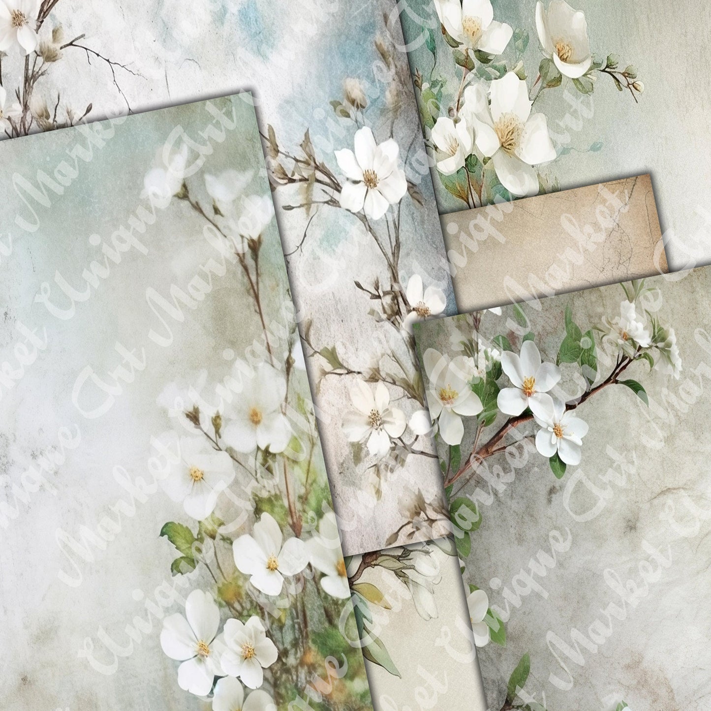 Vintage White flowers Journal Pages , Digital Papers, floral Backgrounds , Scrapbooking Junk Journaling , Printable Download , White flowers
