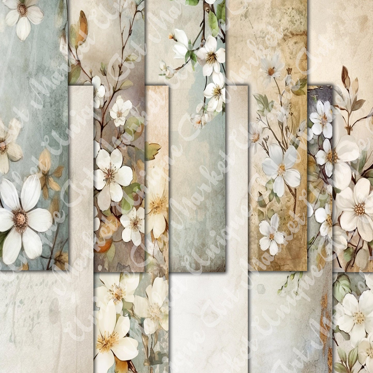 Vintage White flowers Journal Pages , Digital Papers, floral Backgrounds , Scrapbooking Junk Journaling , Printable Download , White flowers