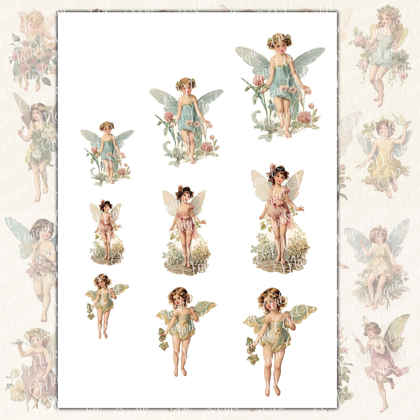 Vintage Fairies Fussy Cuts Ephemera for Junk Journal Kit, nostalgic Digital Download, Printable Pixie fairy Collage Sheet, Journal Supplies