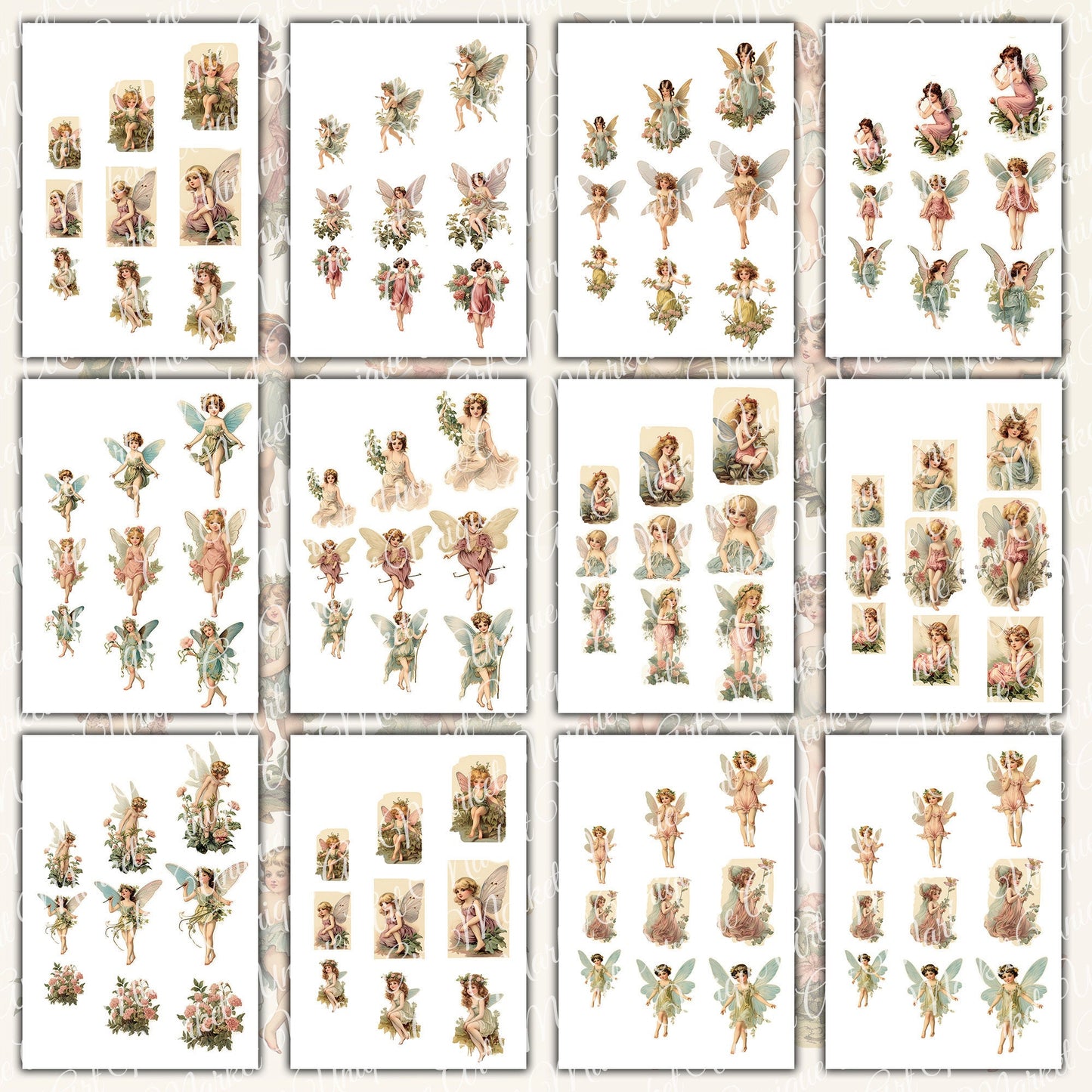 Vintage Fairies Fussy Cuts Ephemera for Junk Journal Kit, nostalgic Digital Download, Printable Pixie fairy Collage Sheet, Journal Supplies