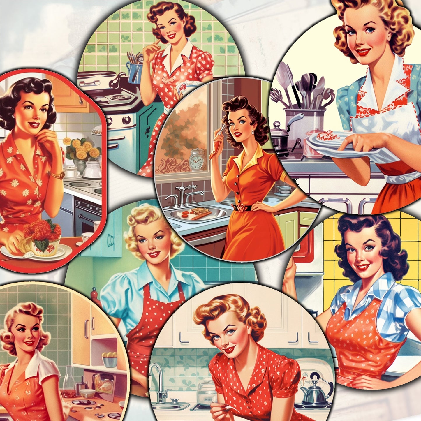 vintage retro housewife - kitchen journals - Fussy Cuts Digital Bundle for Junk Journaling. ephemera Scrapbook, Paper Crafts Scrapbooking