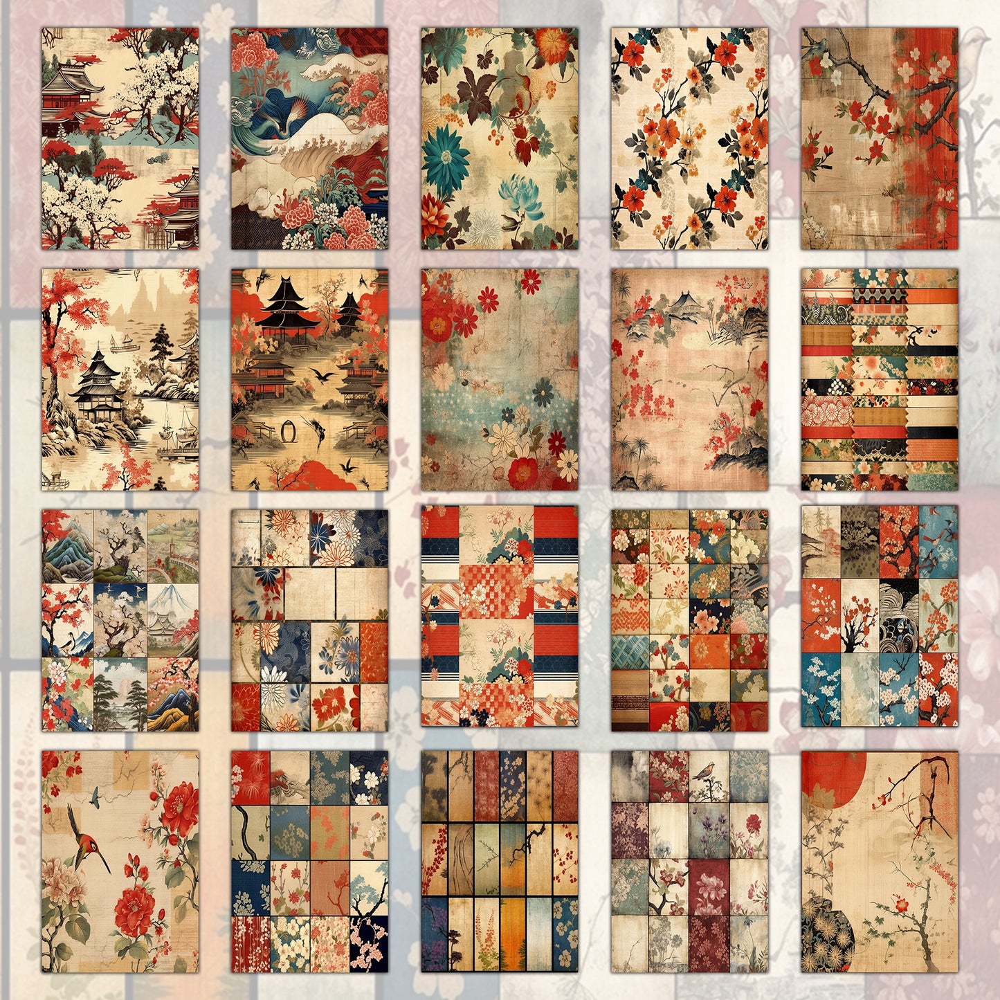 Vintage Rustic Japan Journal Pages , Digital Papers, japanese Background , Scrapbooking Junk Journaling , rustic journal , printable . kits
