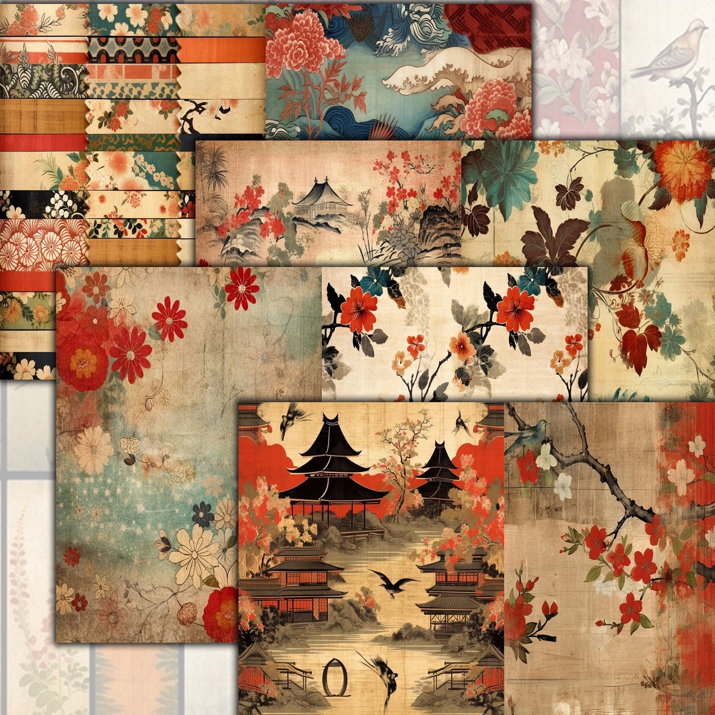 Vintage Rustic Japan Journal Pages , Digital Papers, japanese Background , Scrapbooking Junk Journaling , rustic journal , printable . kits