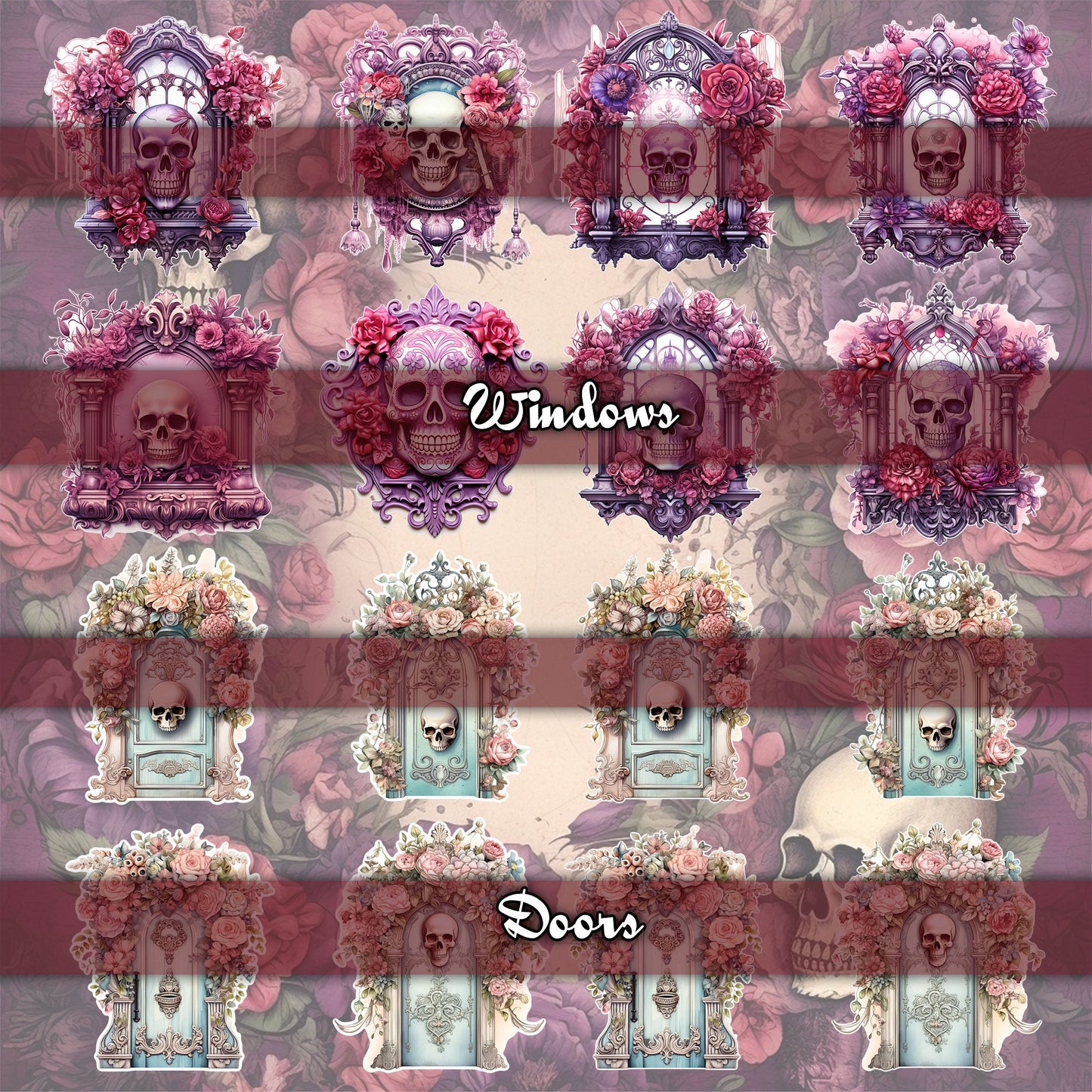 Day of the Dead Delights: Journaling Bundle with Victorian Girls, Floral Skulls, and More! ephemera, scrapbook, collage, digital printable .