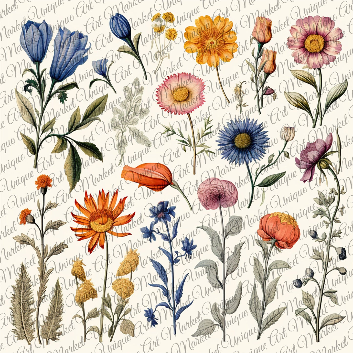 Vintage Printable Fussy Cuts Flowers Mega Pack V4, 24 Digital Fussy Cut Flower sheet, vintage, Printable Flowers, Ephemera junk Journal kit