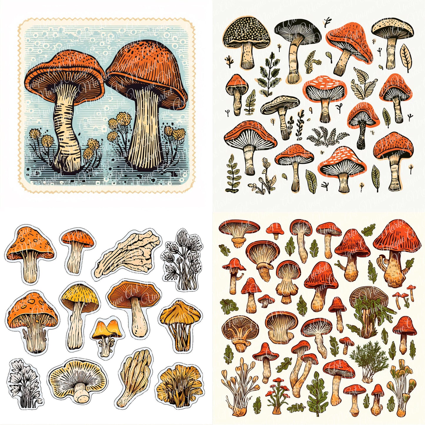 Vintage fussy mushrooms Mega bundle kit , junk journal ephemera, mushroom stickers , digital printable, collage, scrapbooking, vintage print