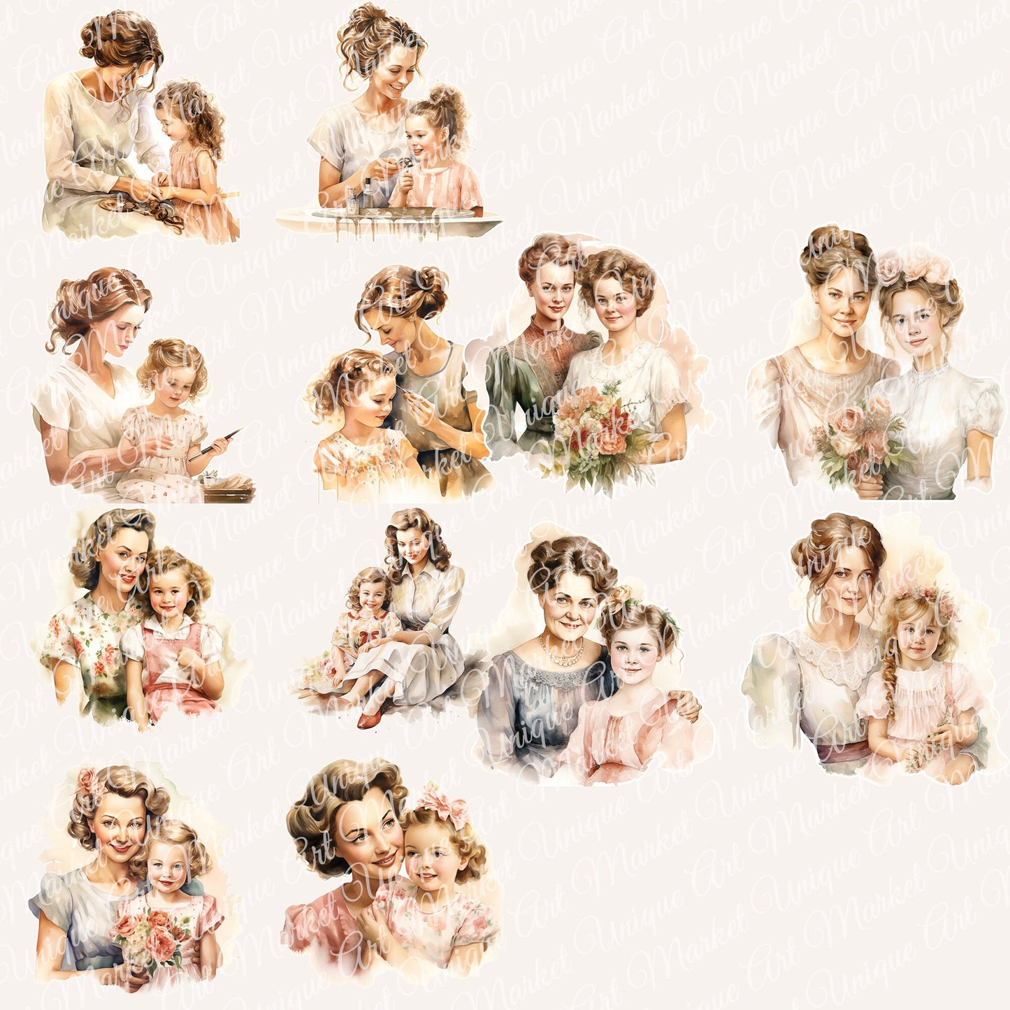 vintage Cherished Moments: Mother and Daughter Fussy Cuts Digital Bundle for Junk Journaling. ephemera Scrapbook, Paper Crafts Scrapbooking