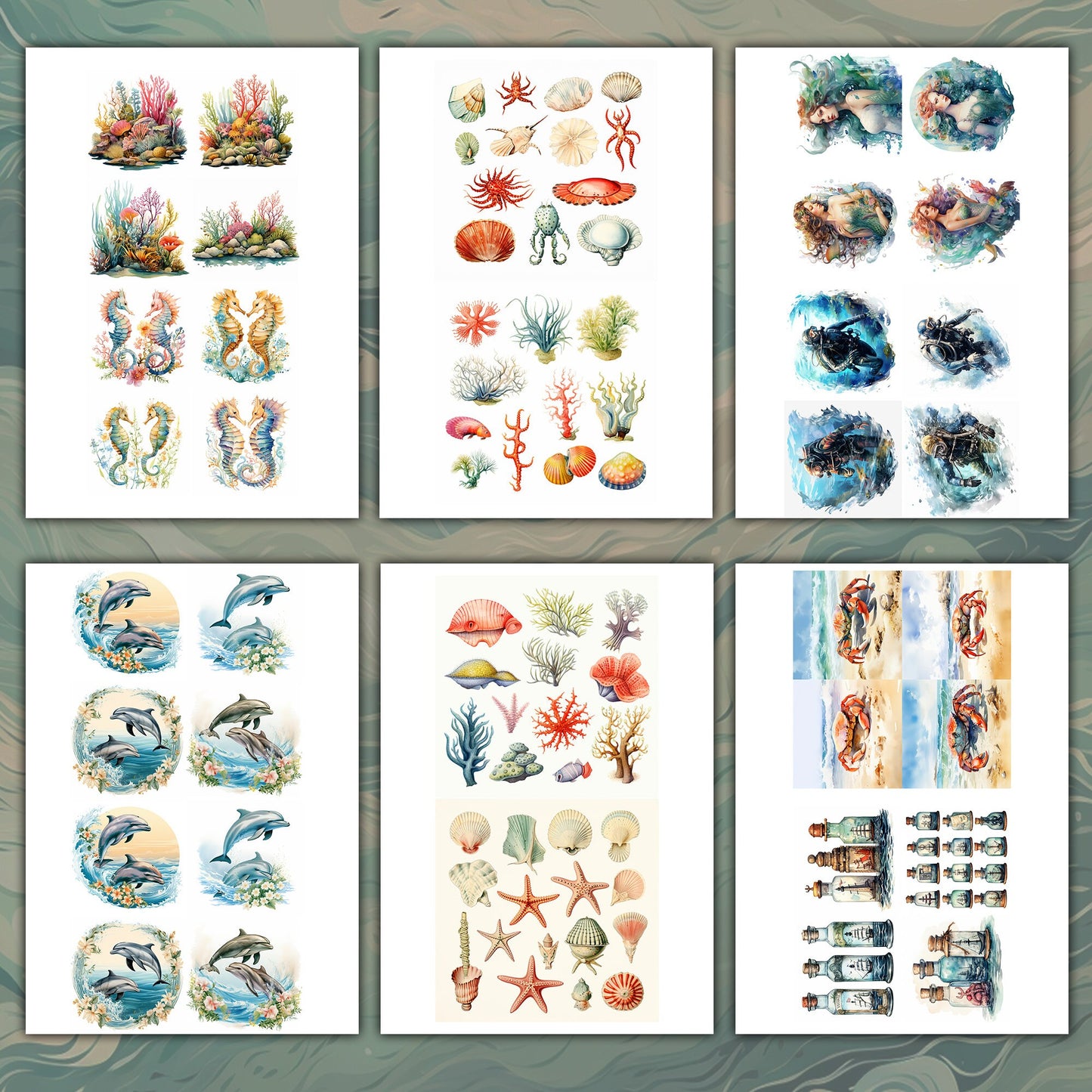 Seaside Serenity: Vintage Ocean Delights - Fussy Cuts and Backgrounds for Junk Journaling Scrapbooking - ephemera journal page - ocean sea
