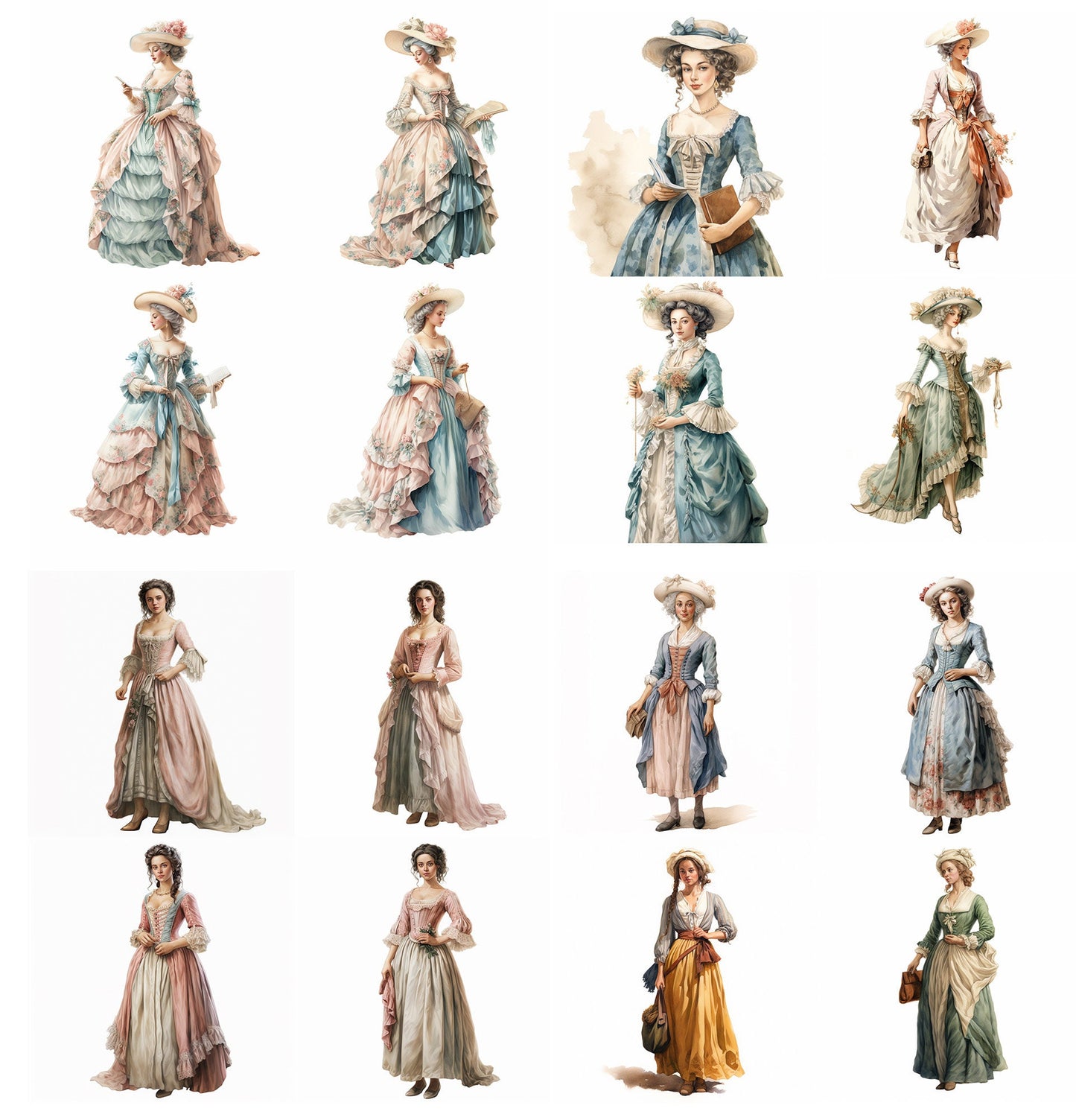 Regal Elegance Rediscovered: 18th Century Women's Fashion Collection for Digital Junk Journaling Scrapbooking Fussy Cut Vintage Ephemera