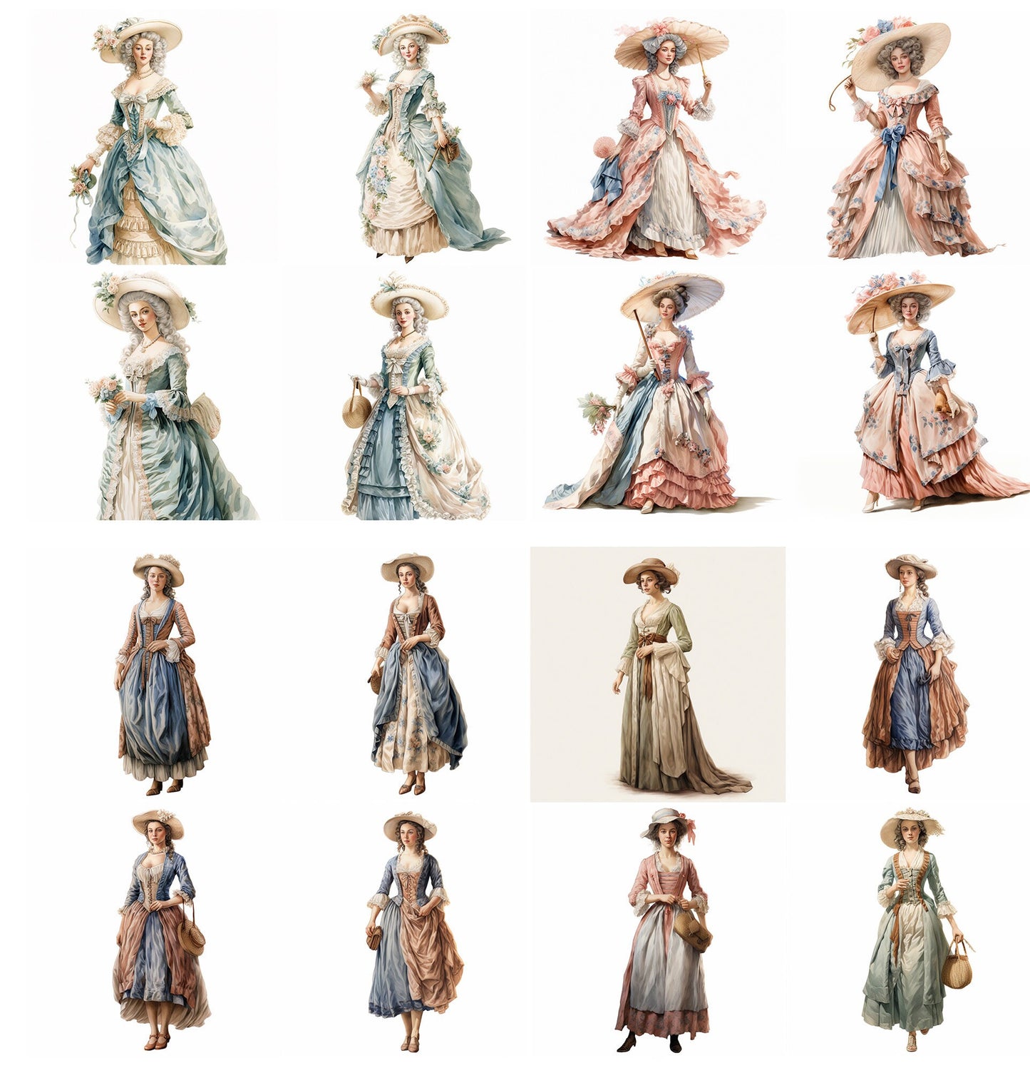 Regal Elegance Rediscovered: 18th Century Women's Fashion Collection for Digital Junk Journaling Scrapbooking Fussy Cut Vintage Ephemera
