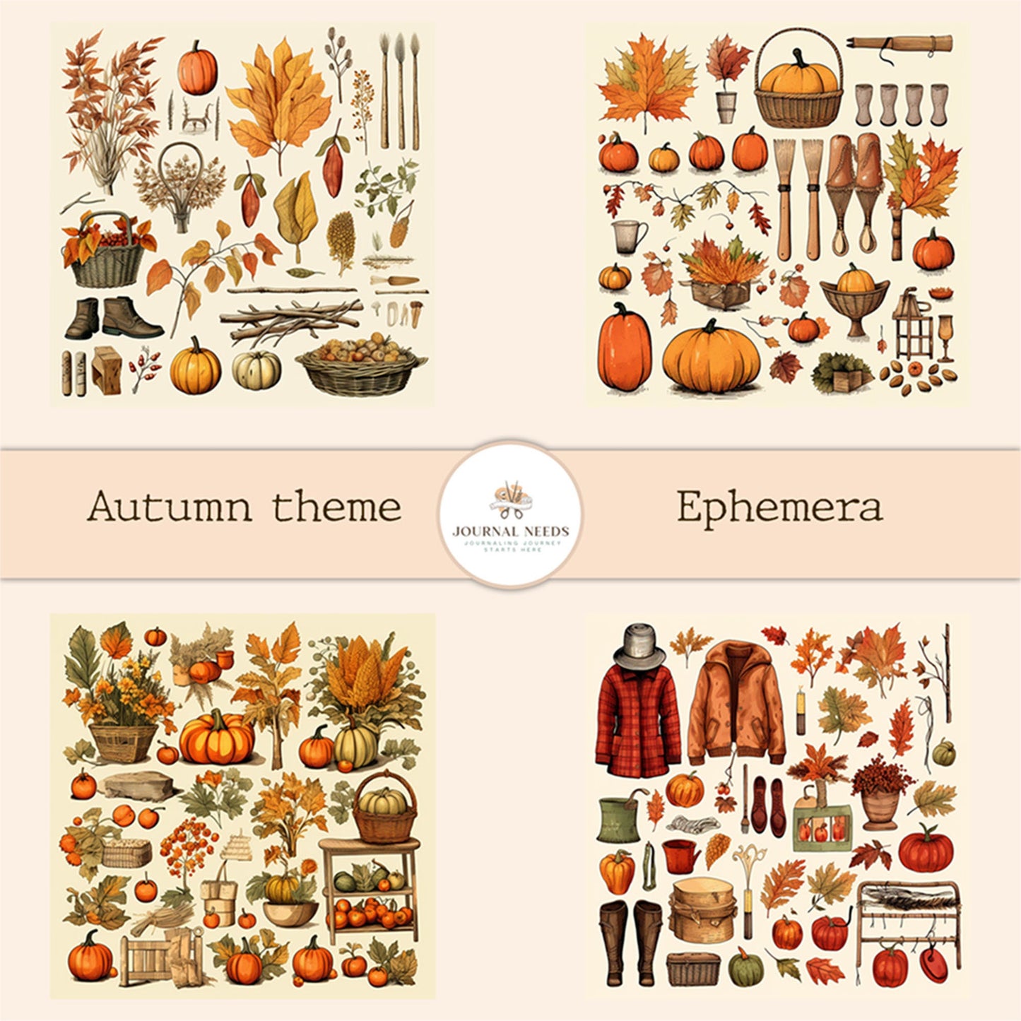 Autumn Harvest Delights: A Bounty of Printables for Journaling and Scrapbooking . Autumn Journal kit . Vintage Ephemera and fussy cuts