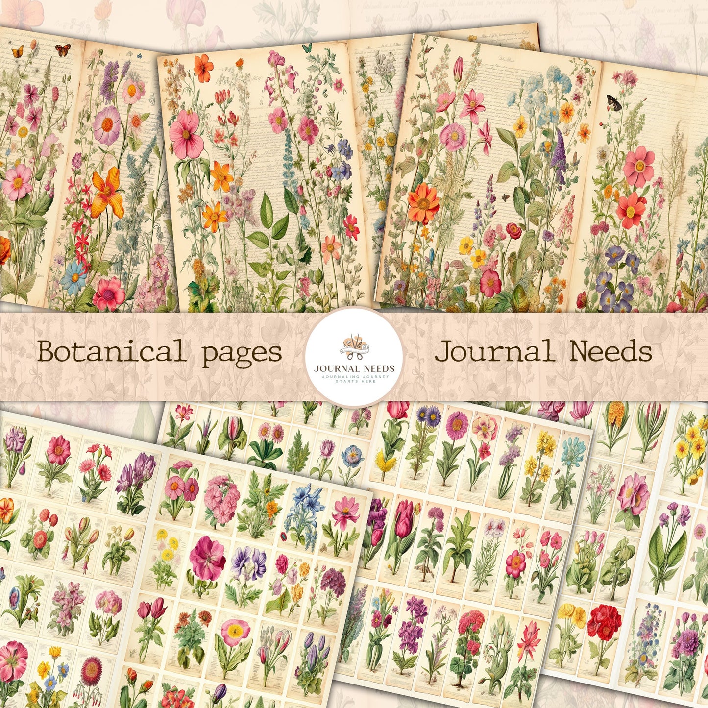 Botanic Beauty Journaling and Scrapbooking Kit - 32 Pages of Nature-Inspired Delight , vintage ephemera botanic - single pages floral pages
