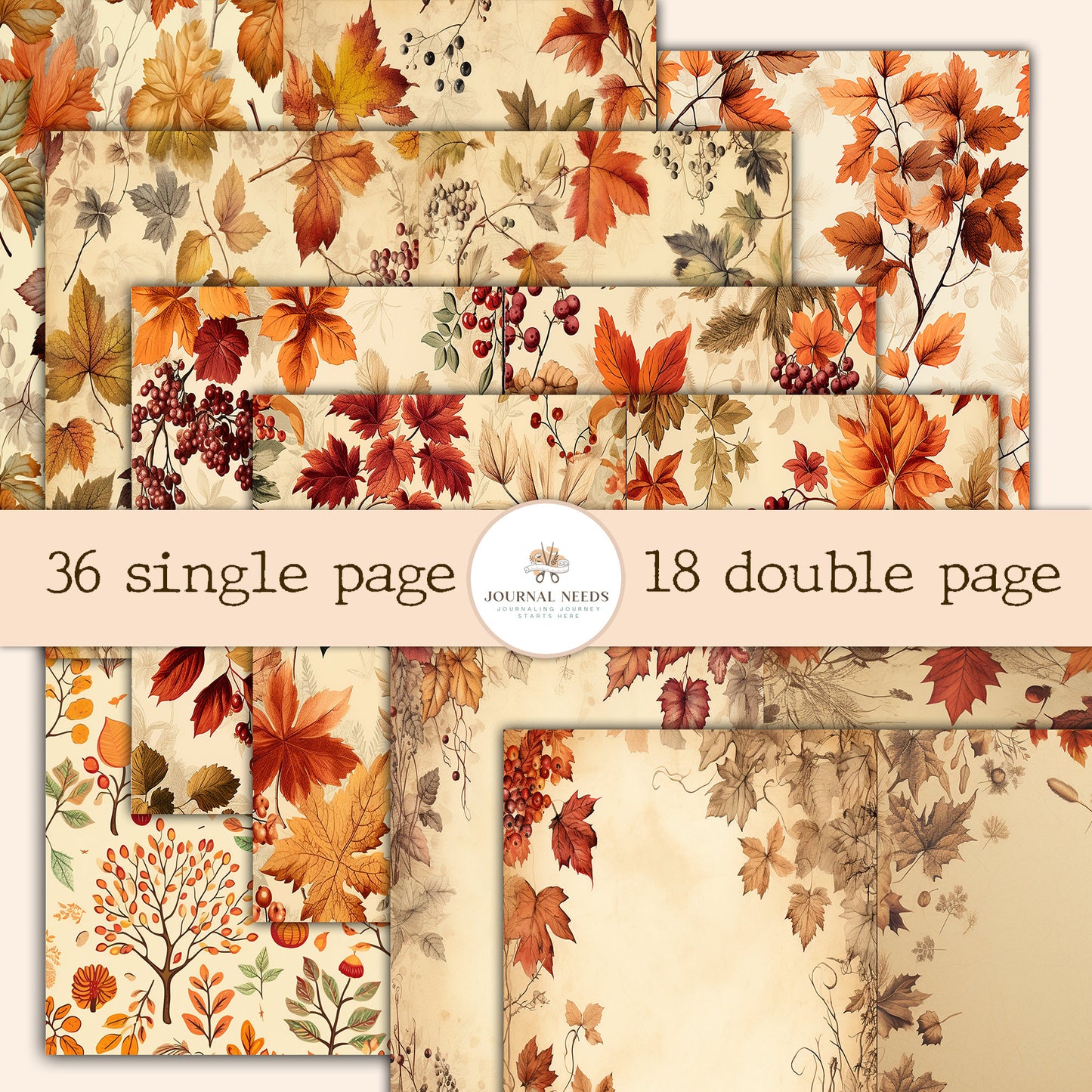 Vintage Rustic Autumn Journal Pages , Digital Papers, Autumn Background , Scrapbooking Junk Journaling , rustic journal , printable . kits