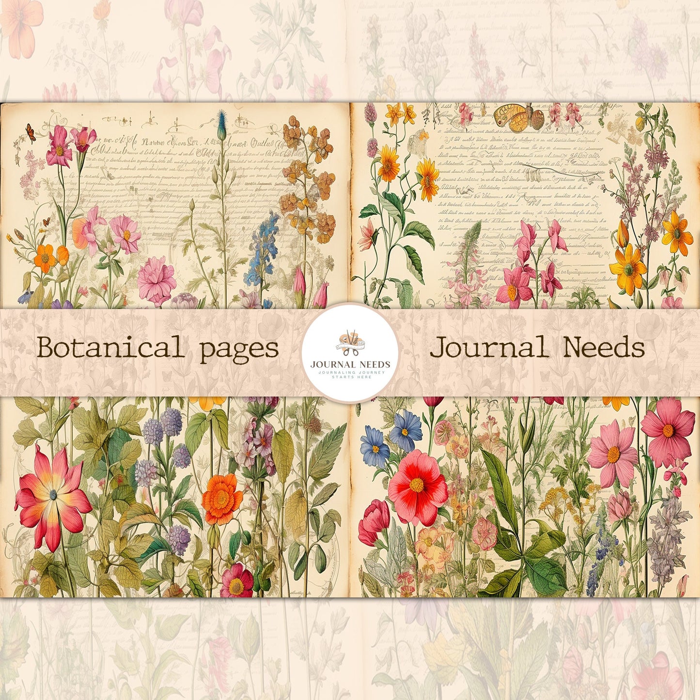 Botanic Beauty Journaling and Scrapbooking Kit - 32 Pages of Nature-Inspired Delight , vintage ephemera botanic - single pages floral pages