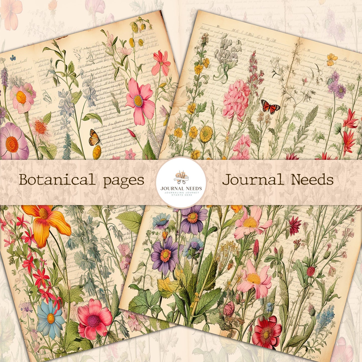 Botanic Beauty Journaling and Scrapbooking Kit - 32 Pages of Nature-Inspired Delight , vintage ephemera botanic - single pages floral pages
