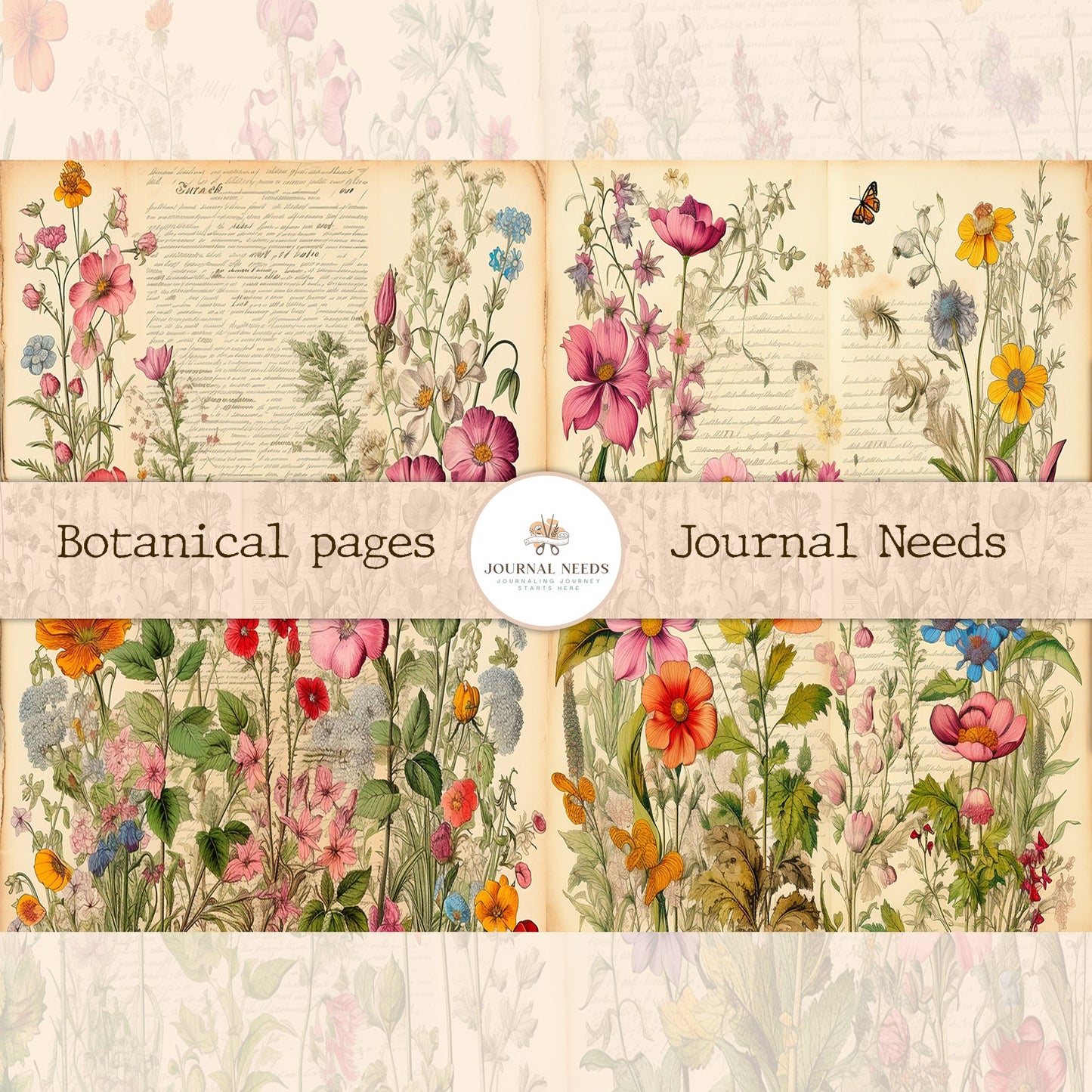 Botanic Beauty Journaling and Scrapbooking Kit - 32 Pages of Nature-Inspired Delight , vintage ephemera botanic - single pages floral pages